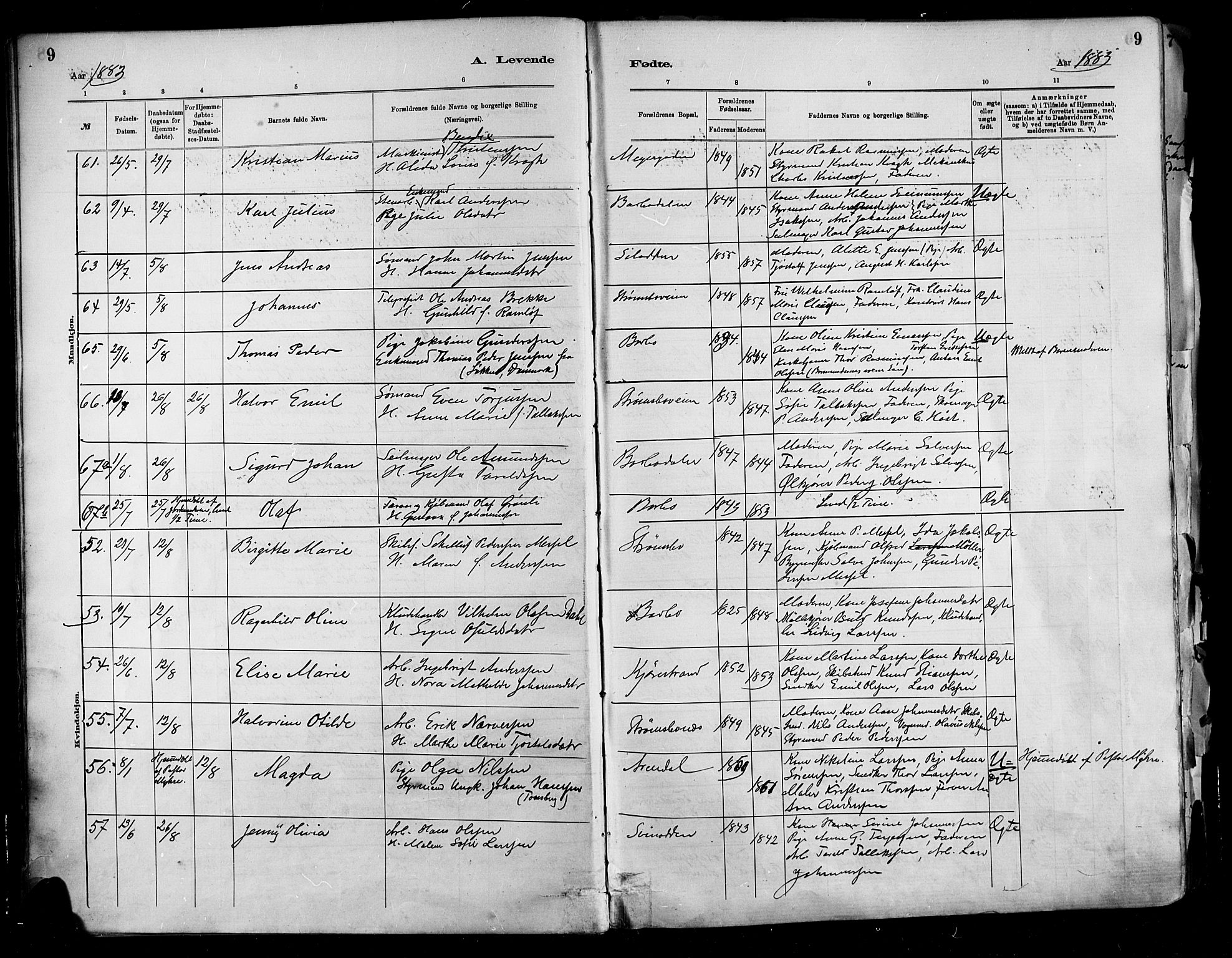 Barbu sokneprestkontor, SAK/1111-0003/F/Fa/L0002: Parish register (official) no. A 2, 1883-1898, p. 9