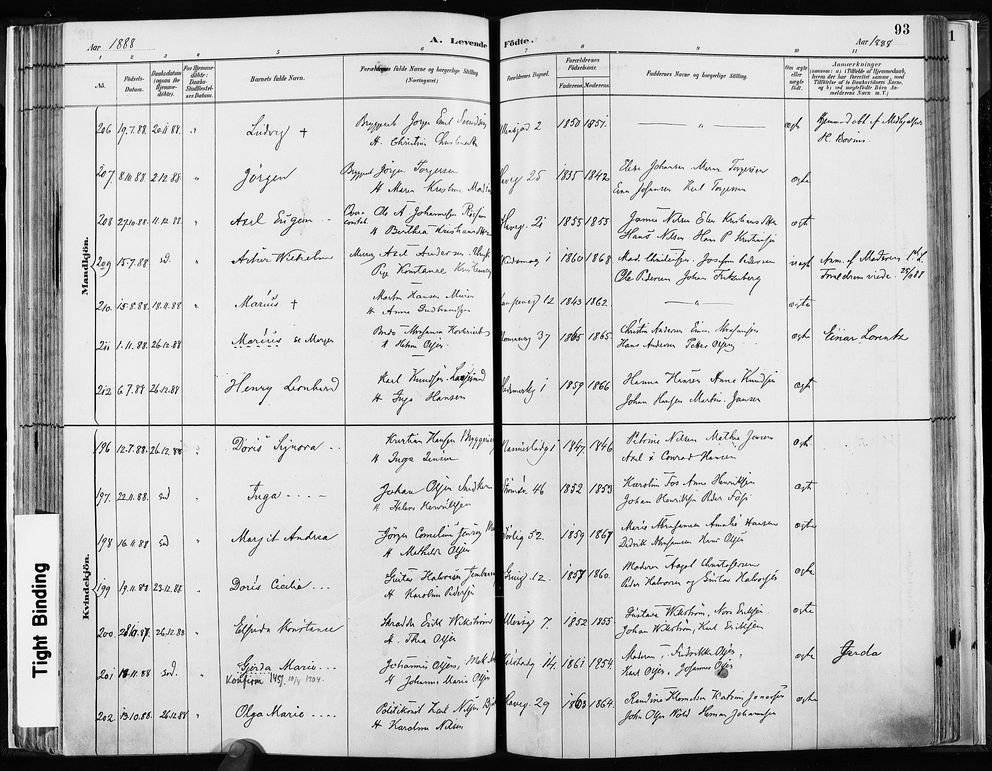 Kampen prestekontor Kirkebøker, AV/SAO-A-10853/F/Fa/L0003: Parish register (official) no. I 3, 1886-1892, p. 93