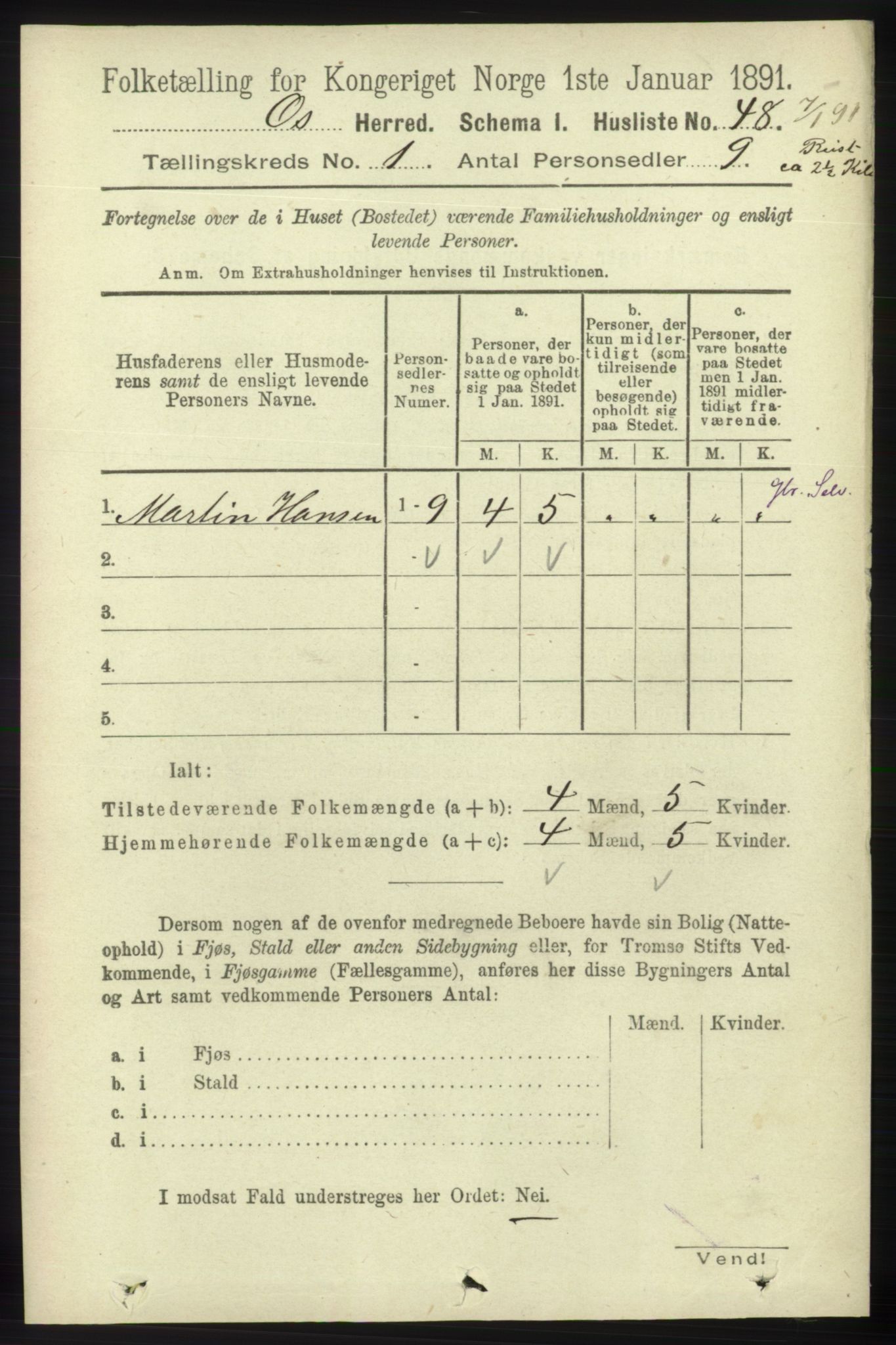 RA, 1891 census for 1243 Os, 1891, p. 83