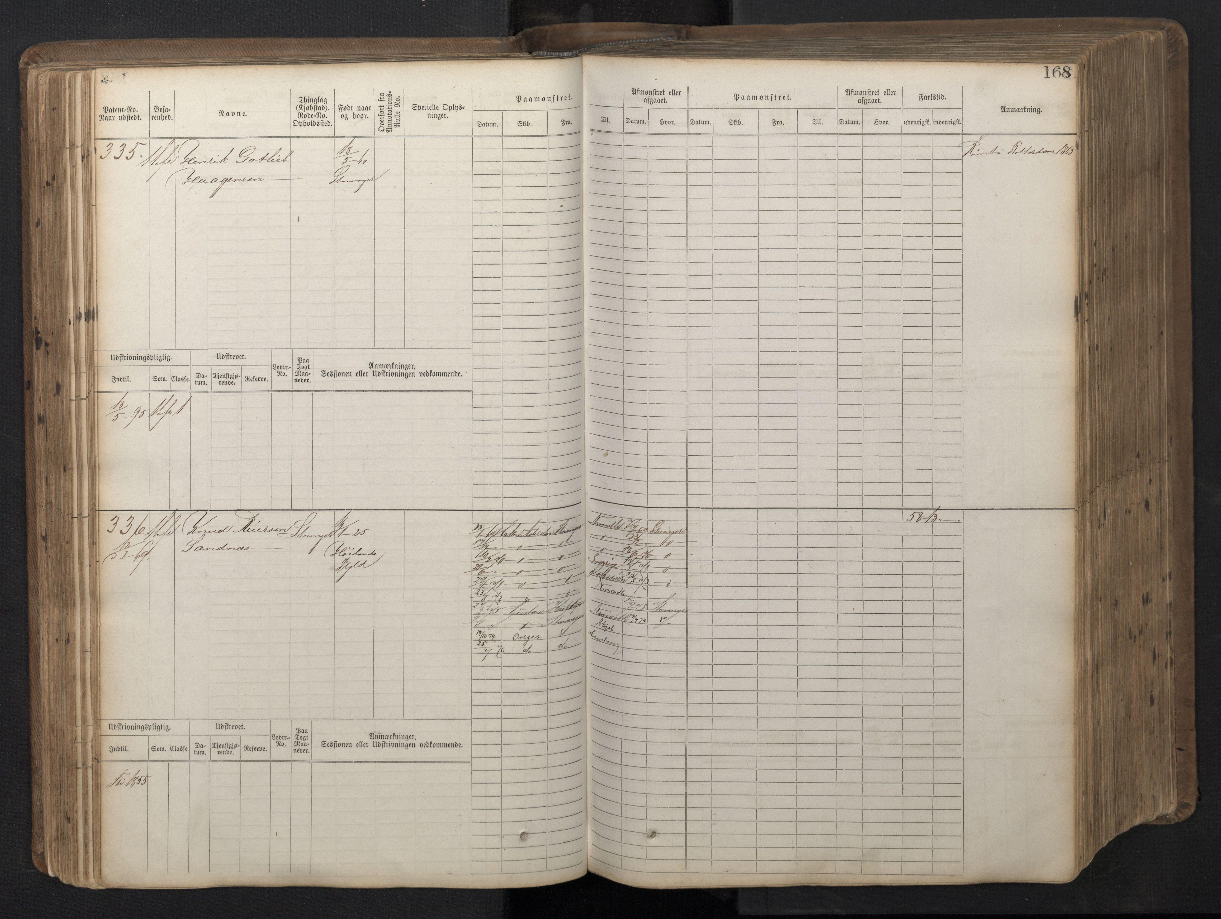 Stavanger sjømannskontor, AV/SAST-A-102006/F/Fb/Fbb/L0016: Sjøfartshovedrulle patnentnr. 1-1202 (dublett), 1869, p. 168