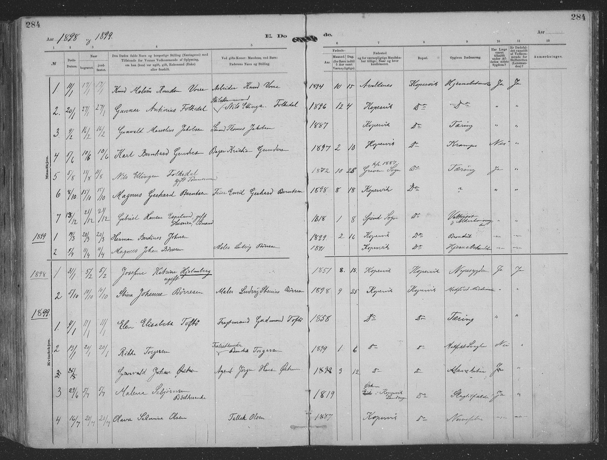 Kopervik sokneprestkontor, AV/SAST-A-101850/H/Ha/Haa/L0001: Parish register (official) no. A 1, 1880-1919, p. 284