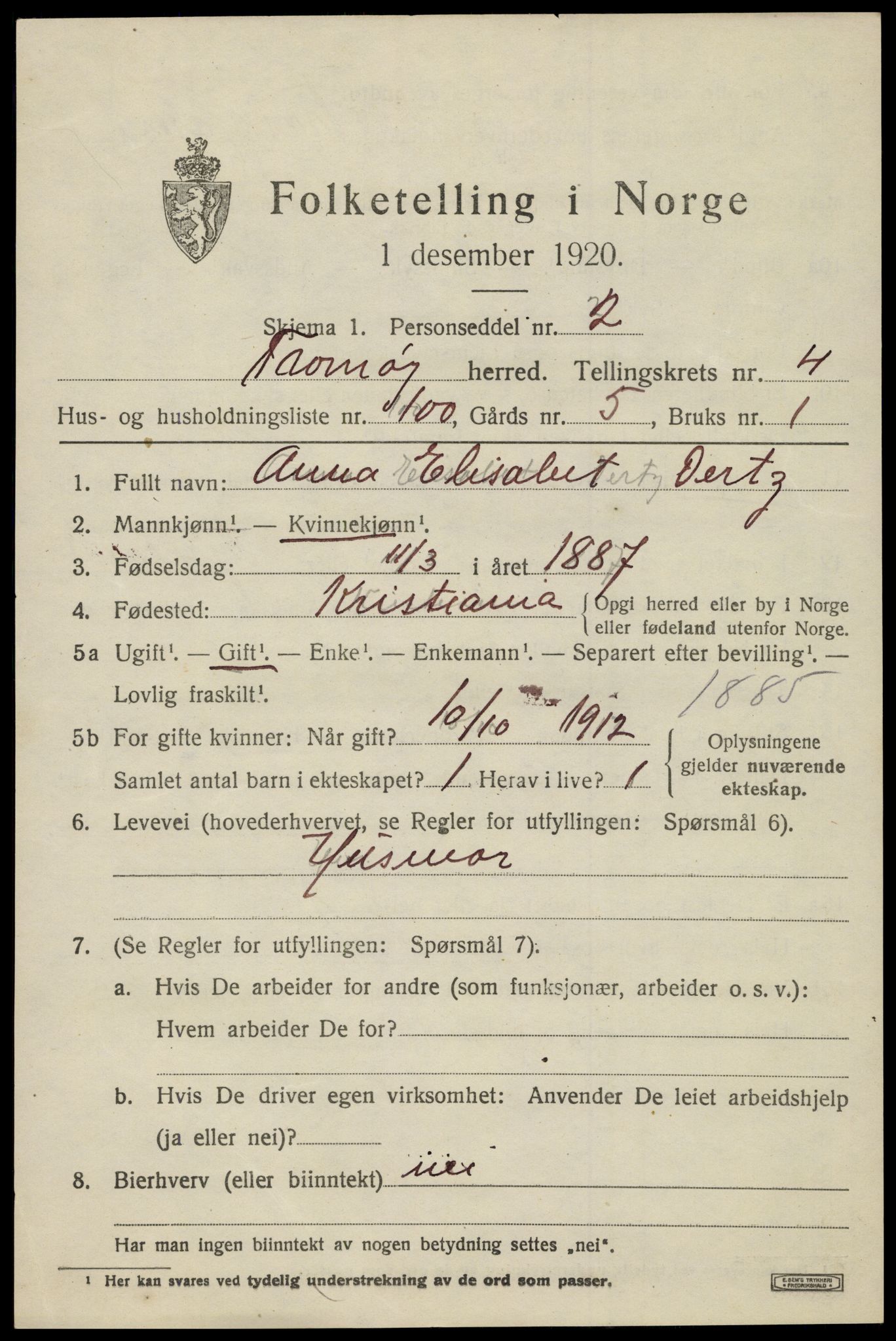 SAK, 1920 census for Tromøy, 1920, p. 3813