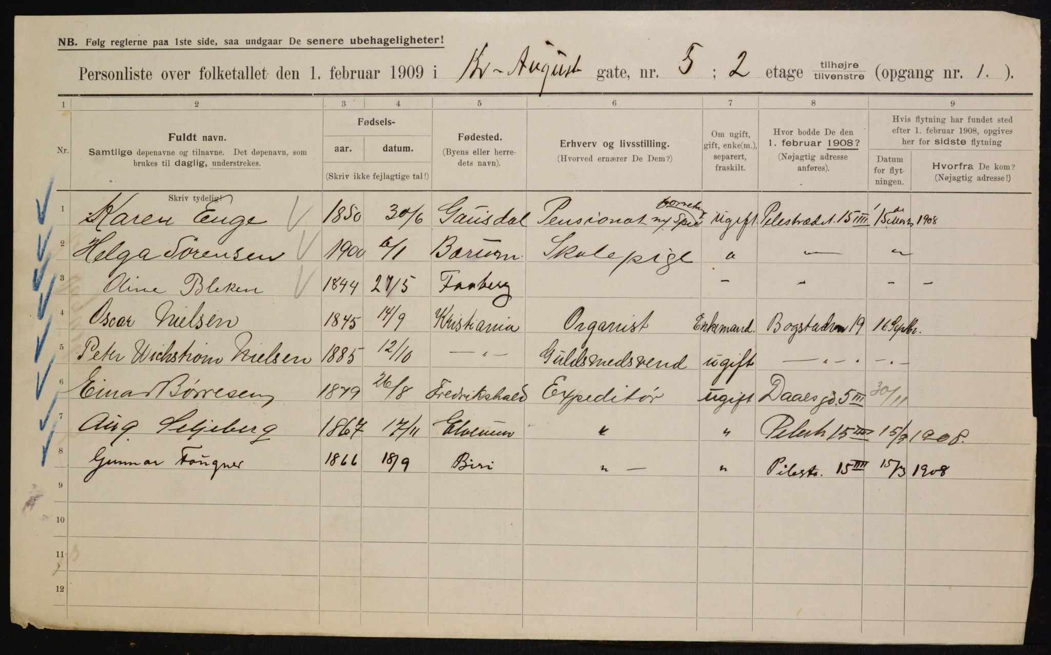 OBA, Municipal Census 1909 for Kristiania, 1909, p. 49448