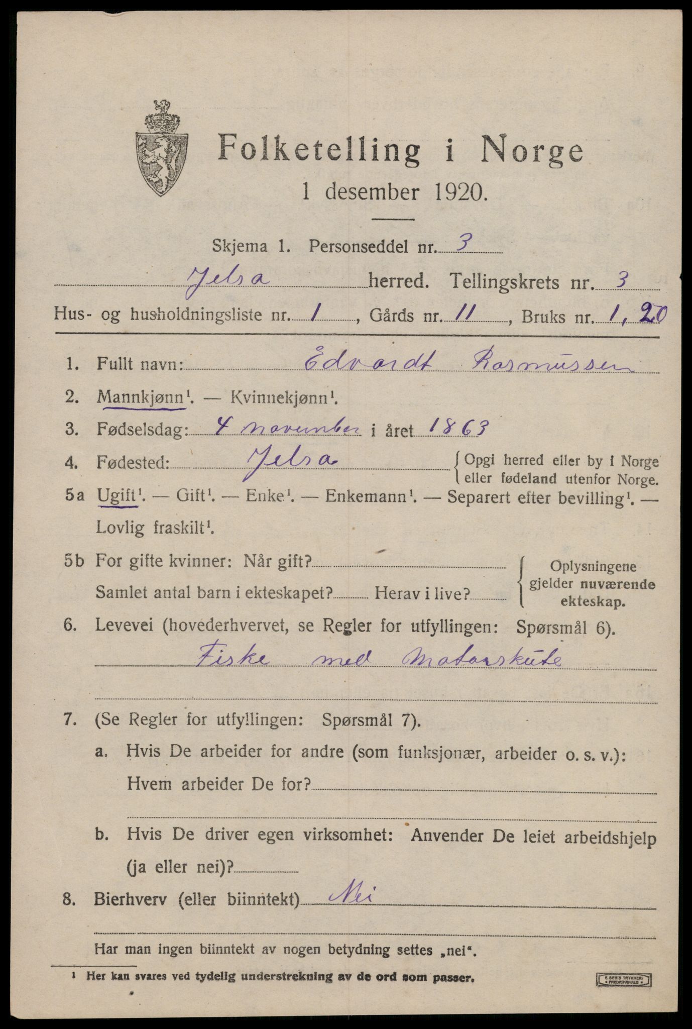 SAST, 1920 census for Jelsa, 1920, p. 956