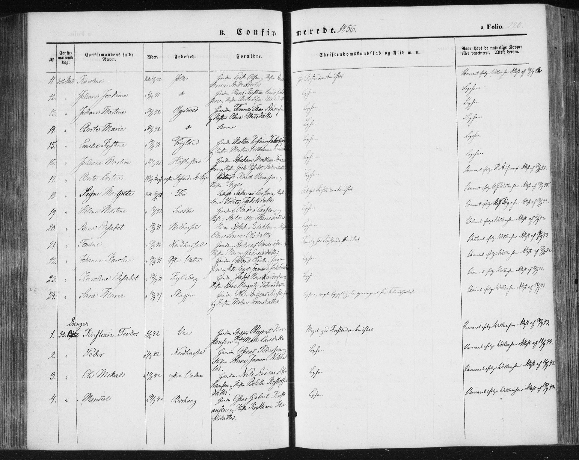 Lista sokneprestkontor, SAK/1111-0027/F/Fa/L0010: Parish register (official) no. A 10, 1846-1861, p. 220