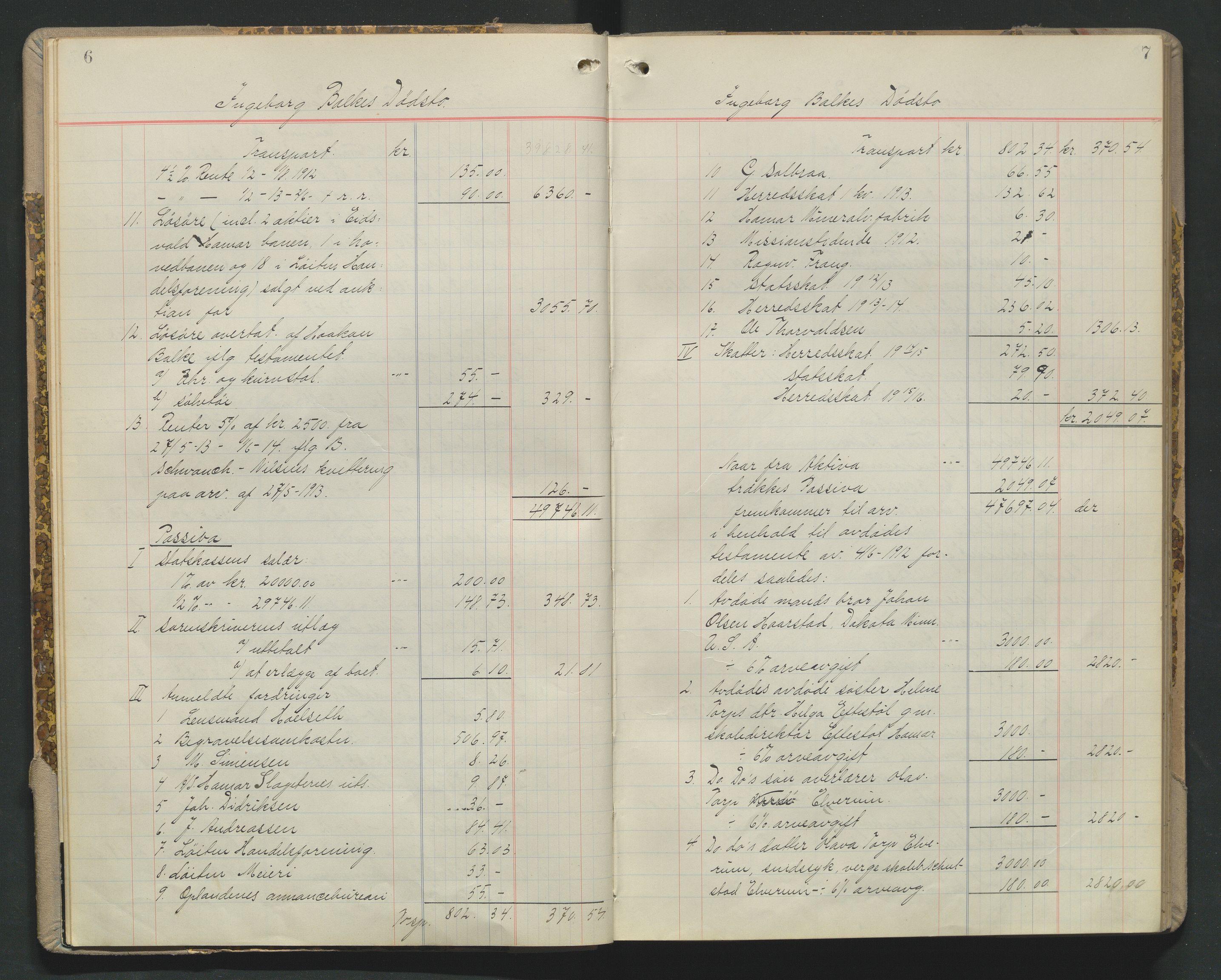 Sør-Hedmark sorenskriveri, AV/SAH-TING-014/J/Ja/Jad/L0004: Skifteutlodningsprotokoll - landet, 1913-1919, p. 6-7