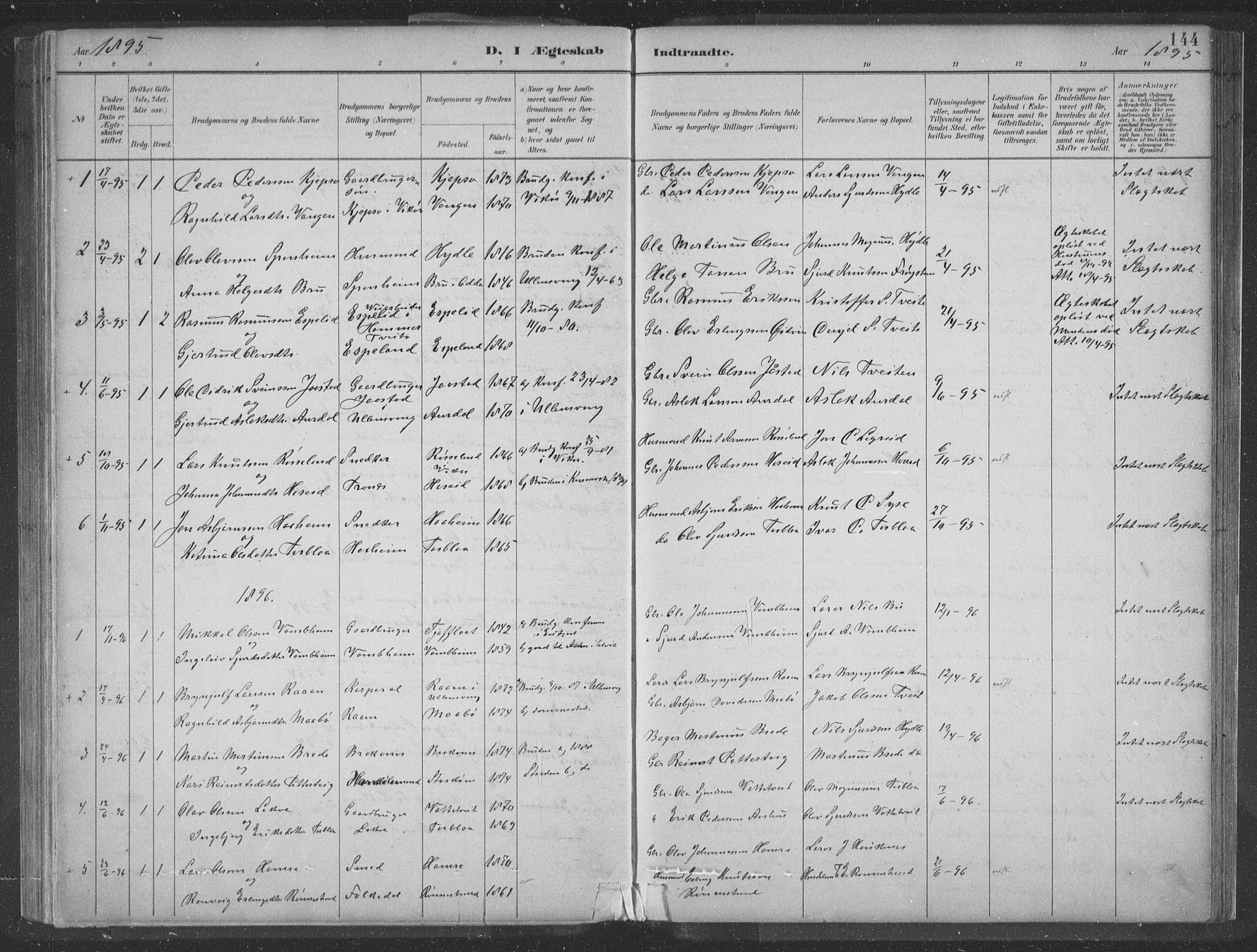 Ulvik sokneprestembete, SAB/A-78801/H/Hab: Parish register (copy) no. A 3, 1883-1908, p. 144