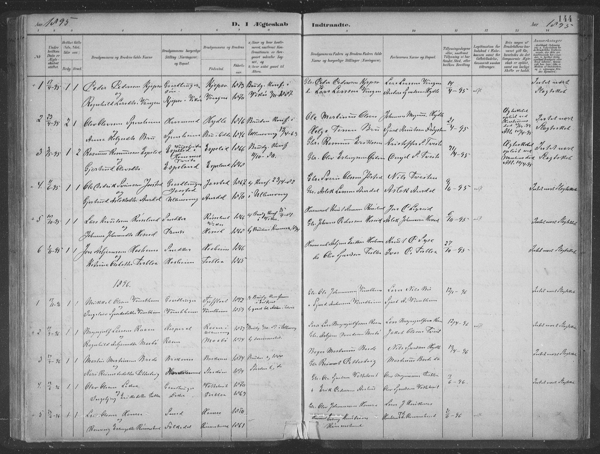 Ulvik sokneprestembete, AV/SAB-A-78801/H/Hab: Parish register (copy) no. A 3, 1883-1908, p. 144