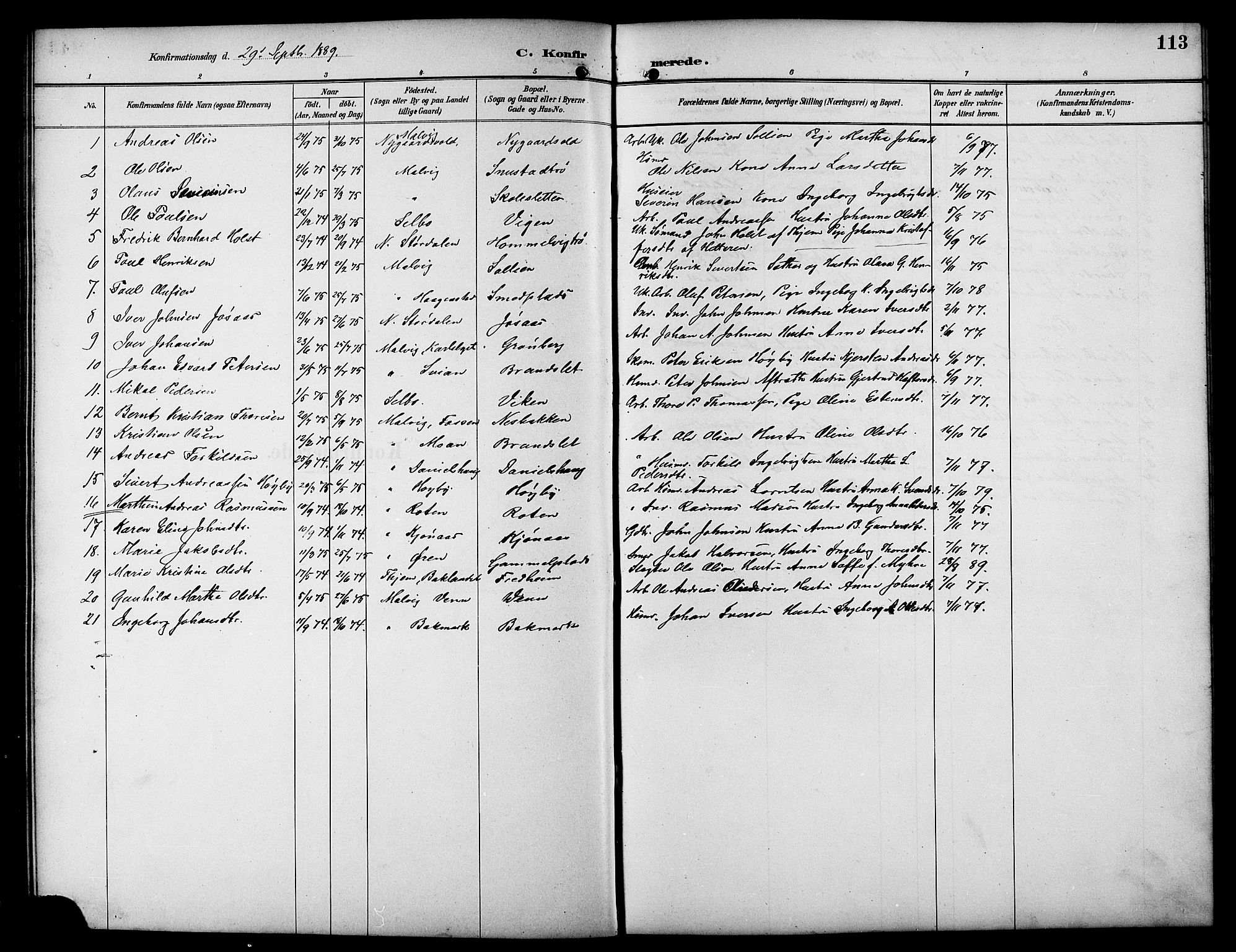 Ministerialprotokoller, klokkerbøker og fødselsregistre - Sør-Trøndelag, SAT/A-1456/617/L0431: Parish register (copy) no. 617C01, 1889-1910, p. 113