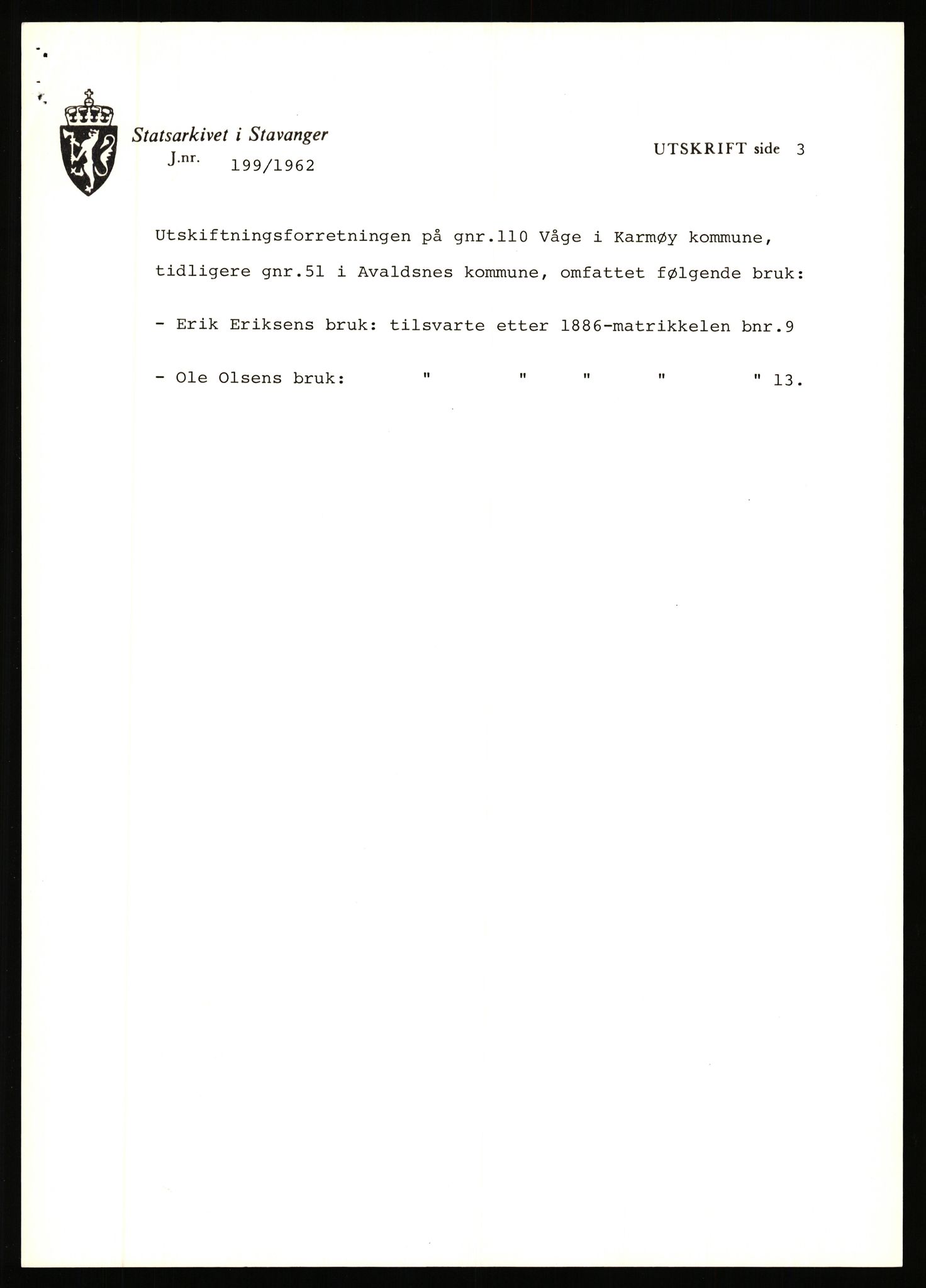 Statsarkivet i Stavanger, AV/SAST-A-101971/03/Y/Yj/L0096: Avskrifter sortert etter gårdsnavn: Vistad - Vågen søndre, 1750-1930, p. 447