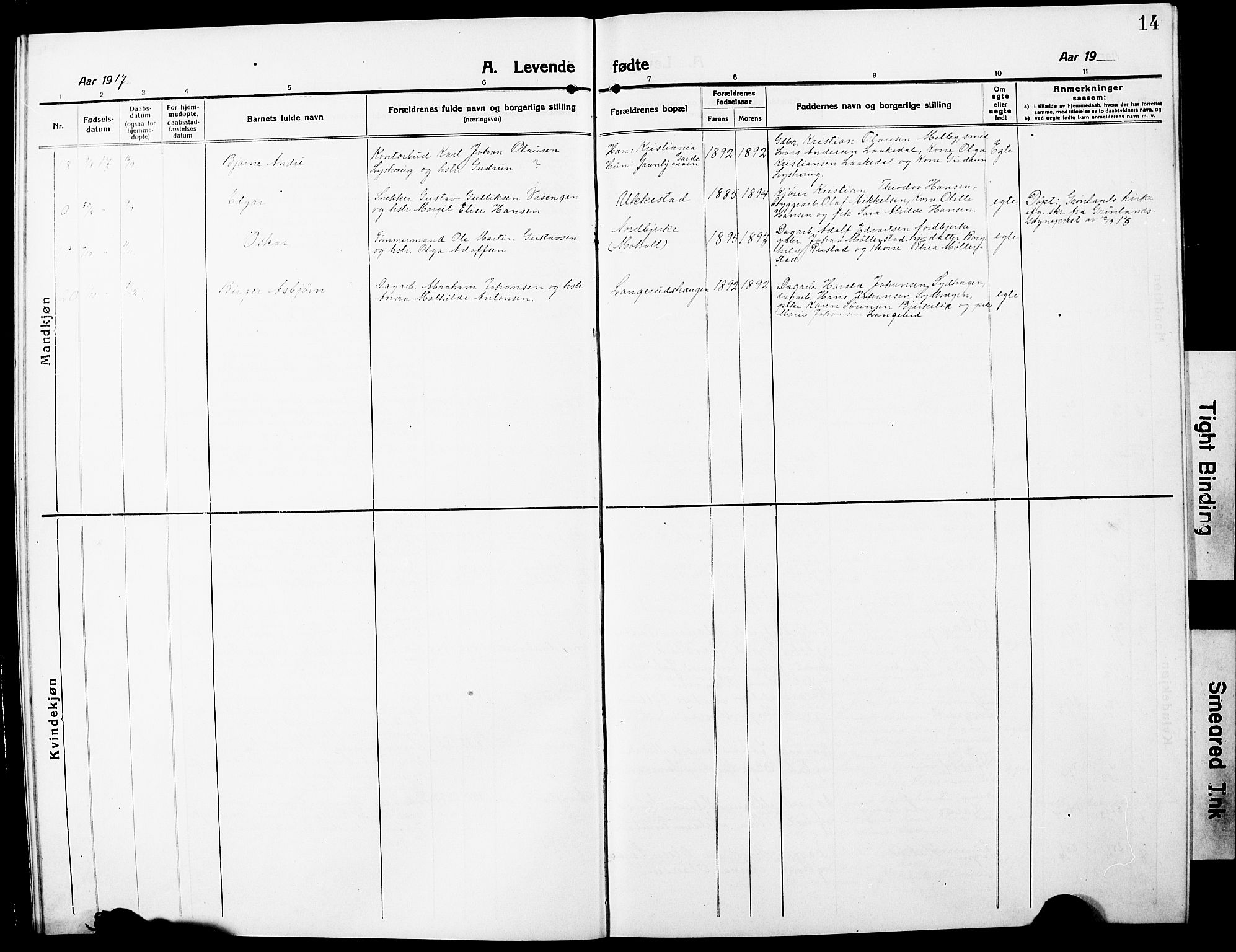 Nannestad prestekontor Kirkebøker, AV/SAO-A-10414a/G/Ga/L0003: Parish register (copy) no. I 3, 1914-1929, p. 14