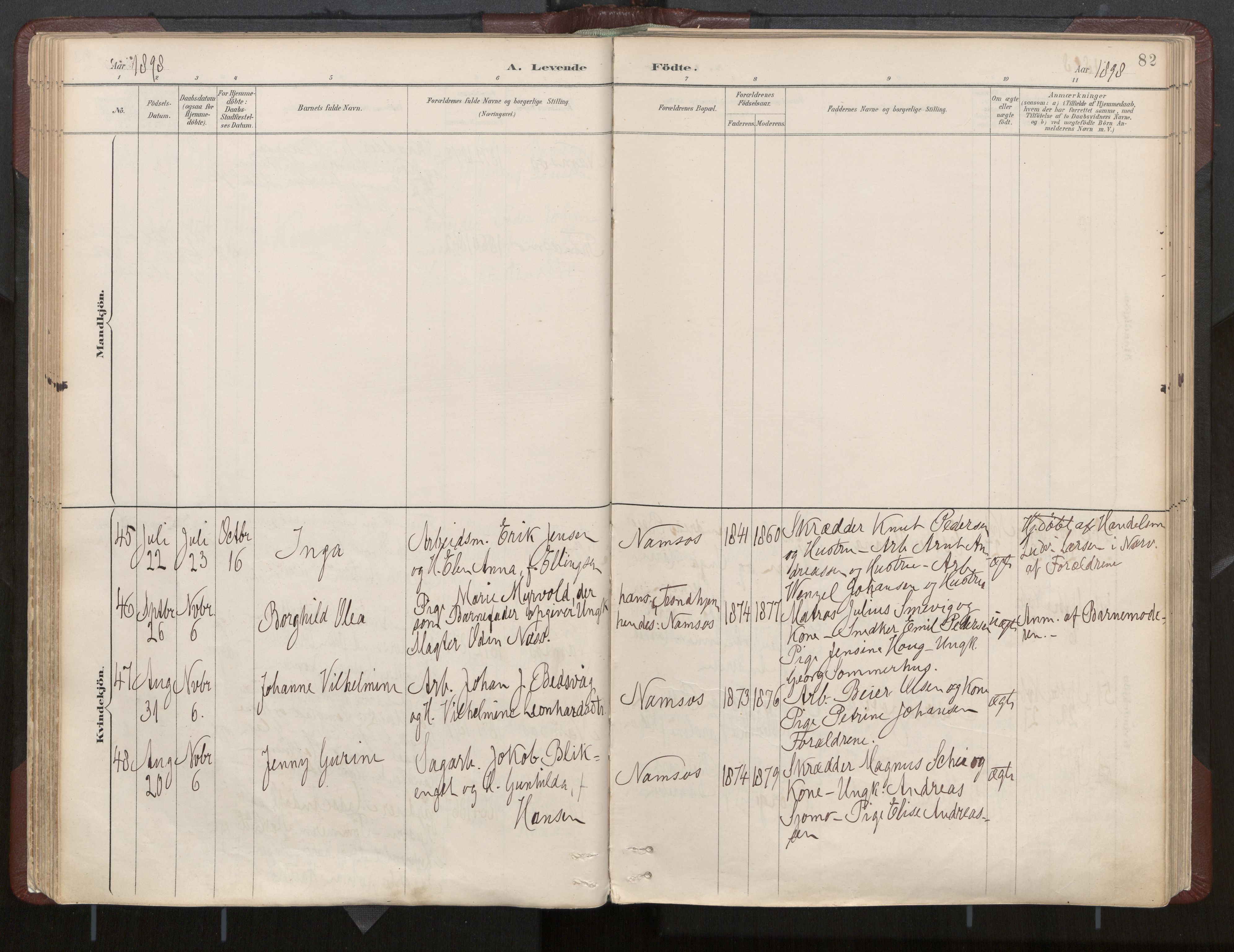 Ministerialprotokoller, klokkerbøker og fødselsregistre - Nord-Trøndelag, AV/SAT-A-1458/768/L0574: Parish register (official) no. 768A08, 1887-1927, p. 82