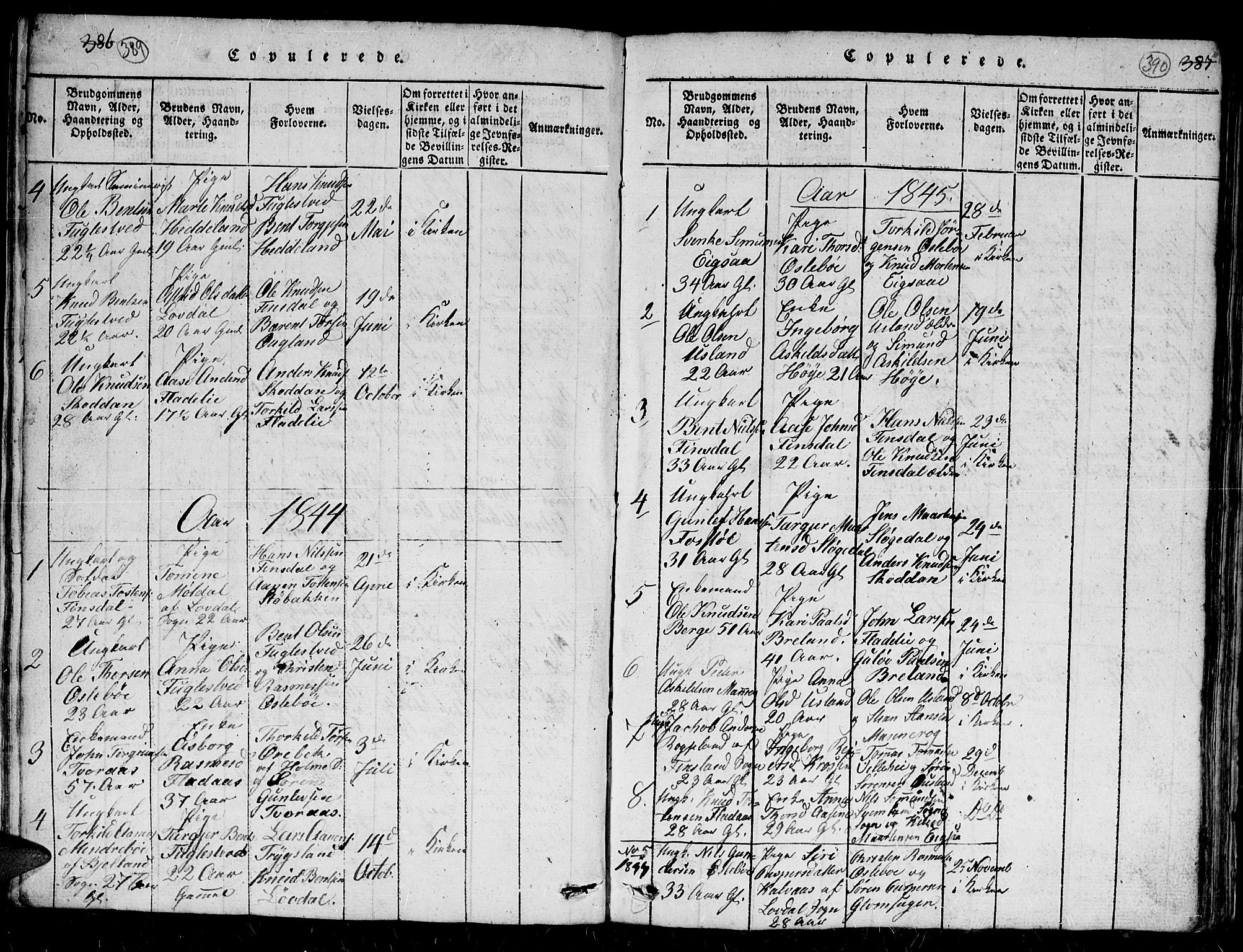 Holum sokneprestkontor, AV/SAK-1111-0022/F/Fb/Fbc/L0001: Parish register (copy) no. B 1, 1820-1859, p. 389-390