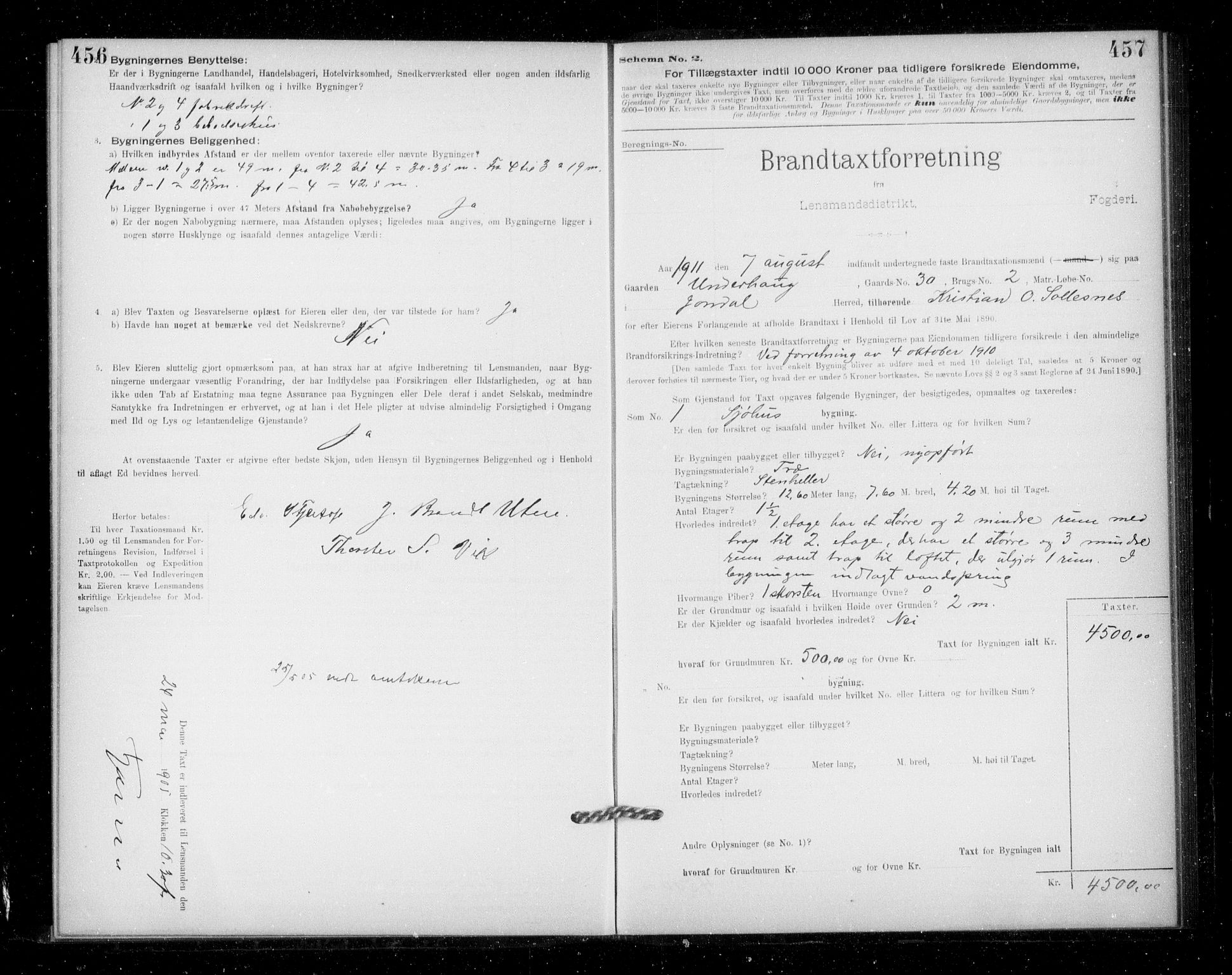 Lensmannen i Jondal, SAB/A-33101/0012/L0005: Branntakstprotokoll, skjematakst, 1894-1951, p. 456-457