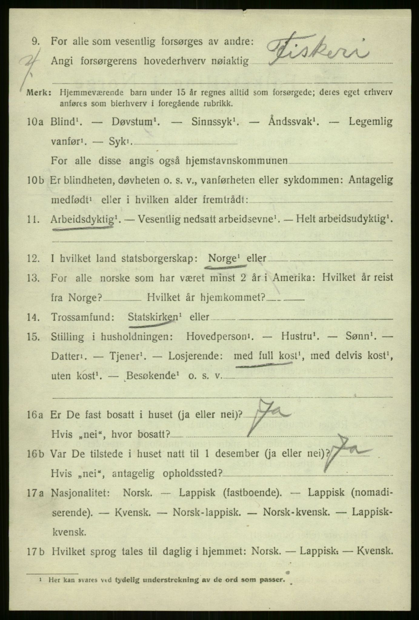 SATØ, 1920 census for Berg, 1920, p. 816