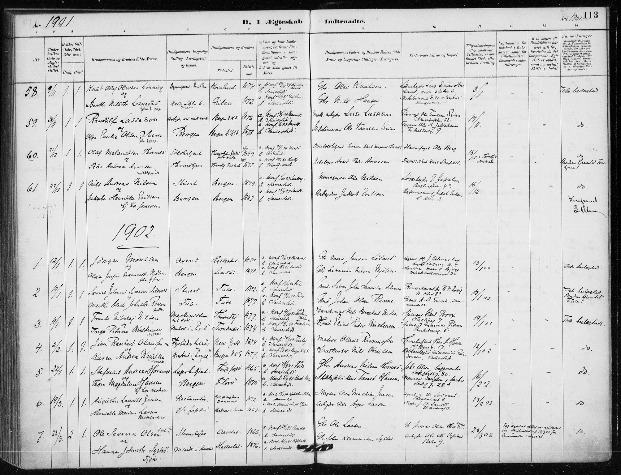 Mariakirken Sokneprestembete, SAB/A-76901/H/Haa/L0013: Parish register (official) no. C 1, 1889-1900, p. 113