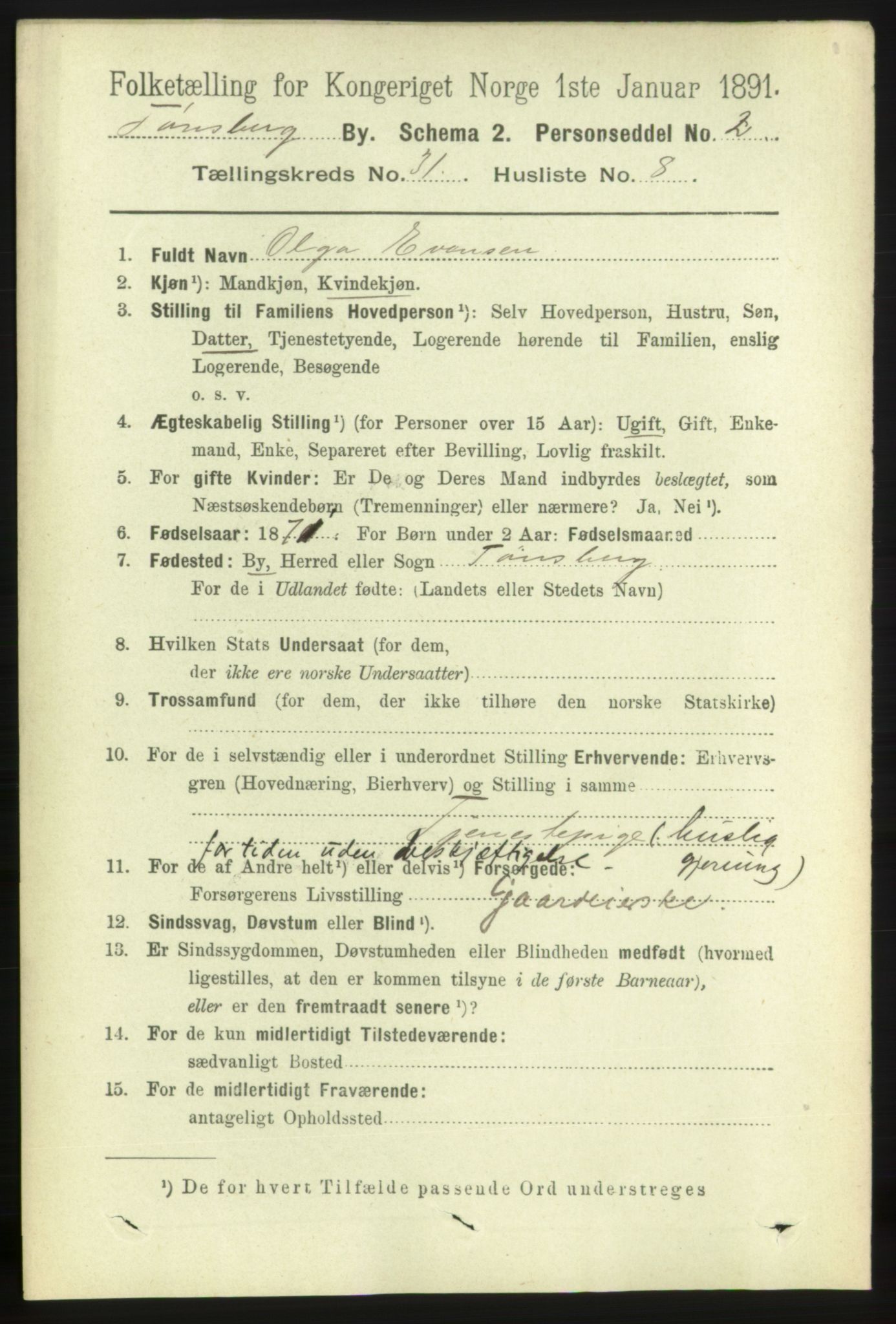 RA, 1891 census for 0705 Tønsberg, 1891, p. 7456