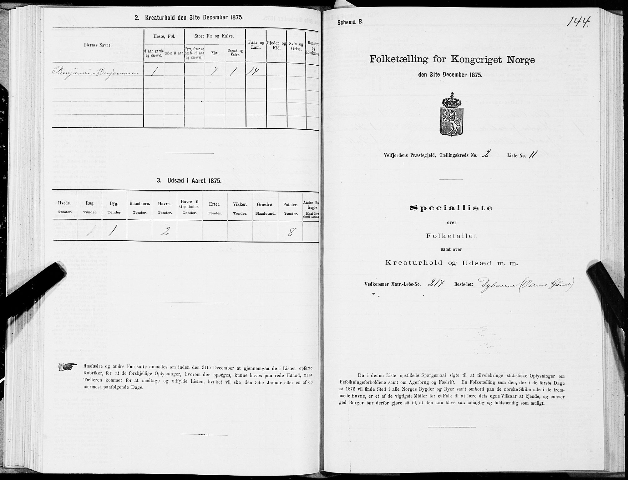 SAT, 1875 census for 1813P Velfjord, 1875, p. 1144