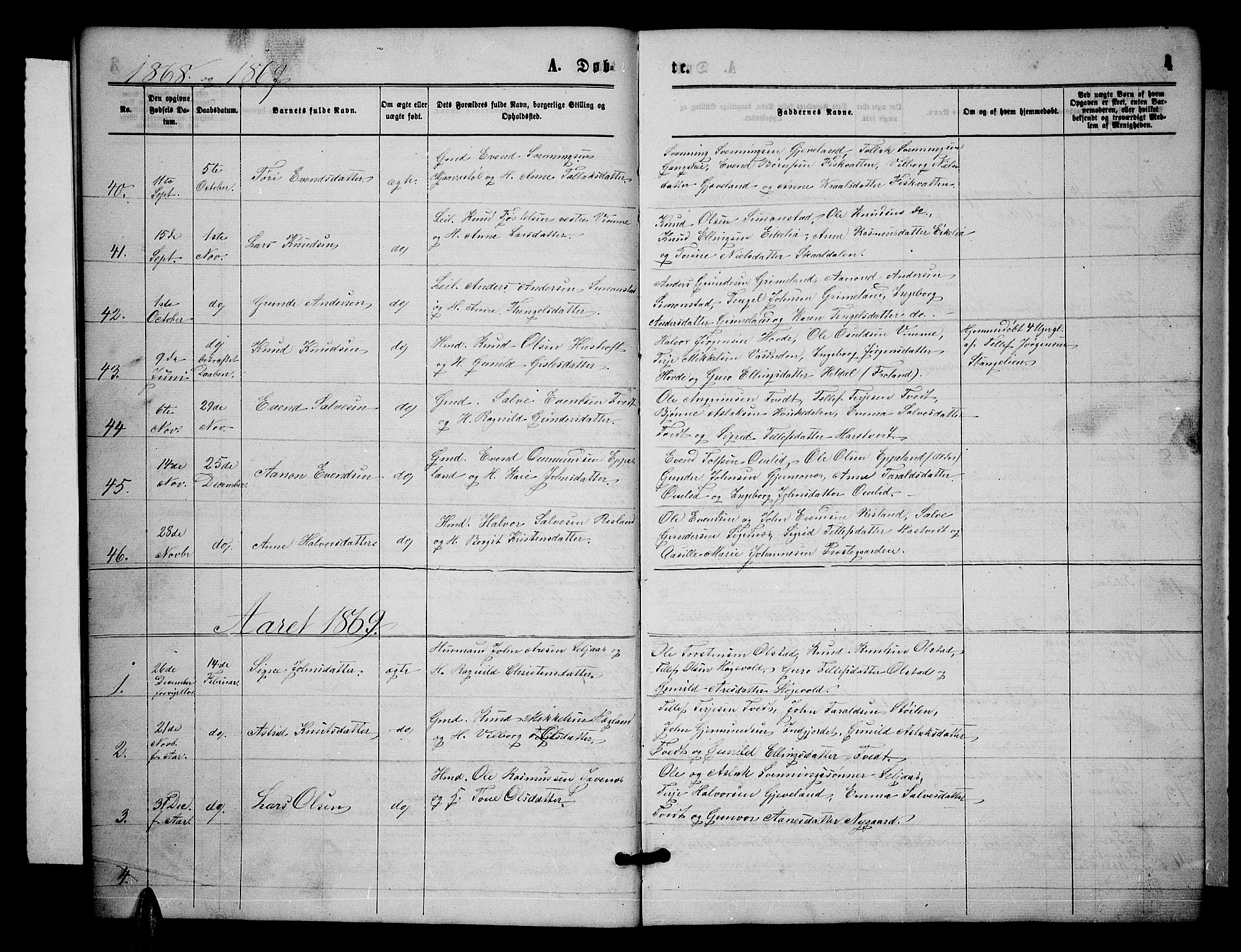 Åmli sokneprestkontor, SAK/1111-0050/F/Fb/Fbc/L0003: Parish register (copy) no. B 3, 1868-1888, p. 4