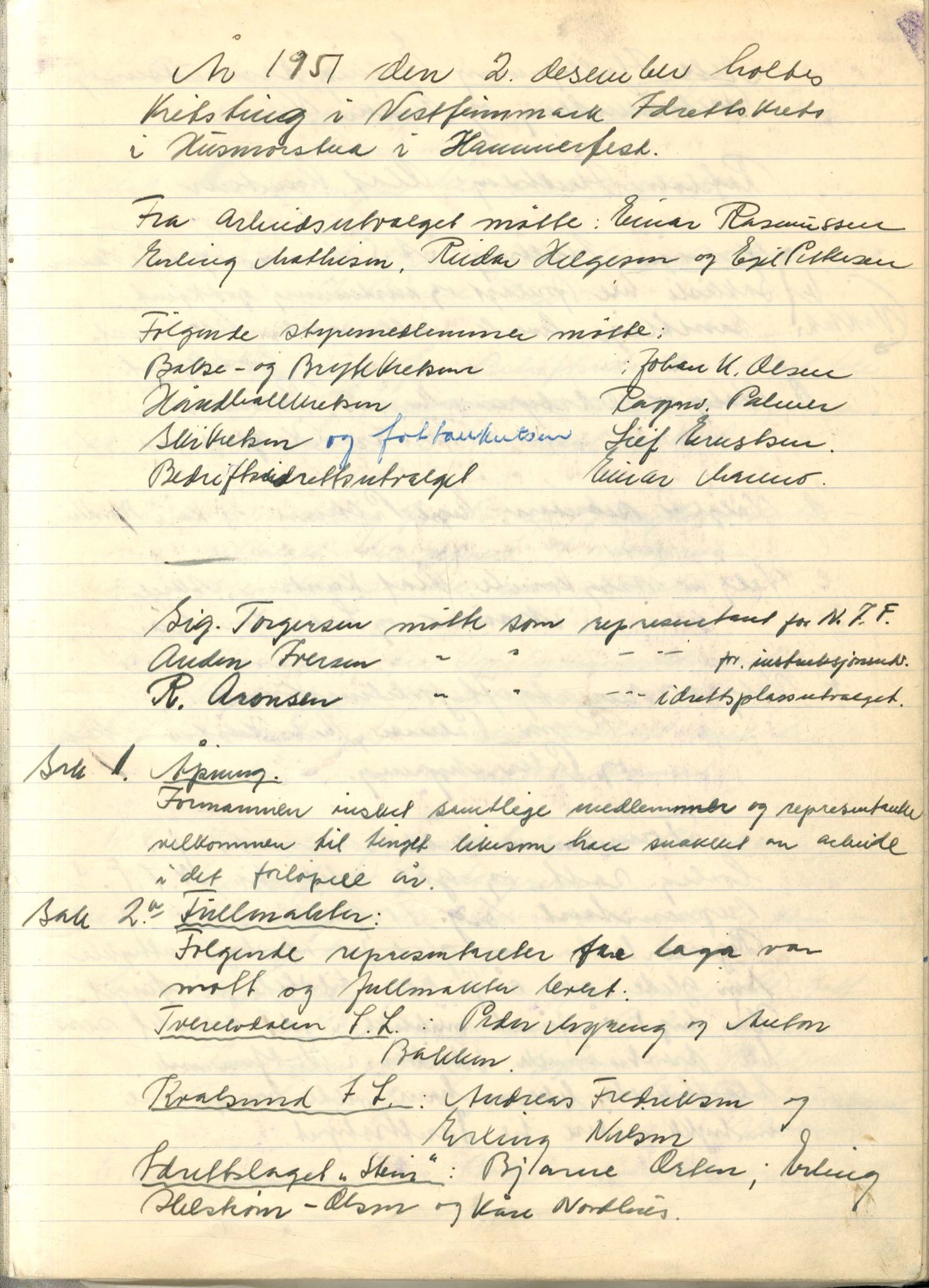 Vest-Finnmark Idrettskrets, FMFB/A-1042/A/Aa/L0002: Møteprotokoll for styre, kretsting og arbeidsutvalg, 1951-1961, p. 3