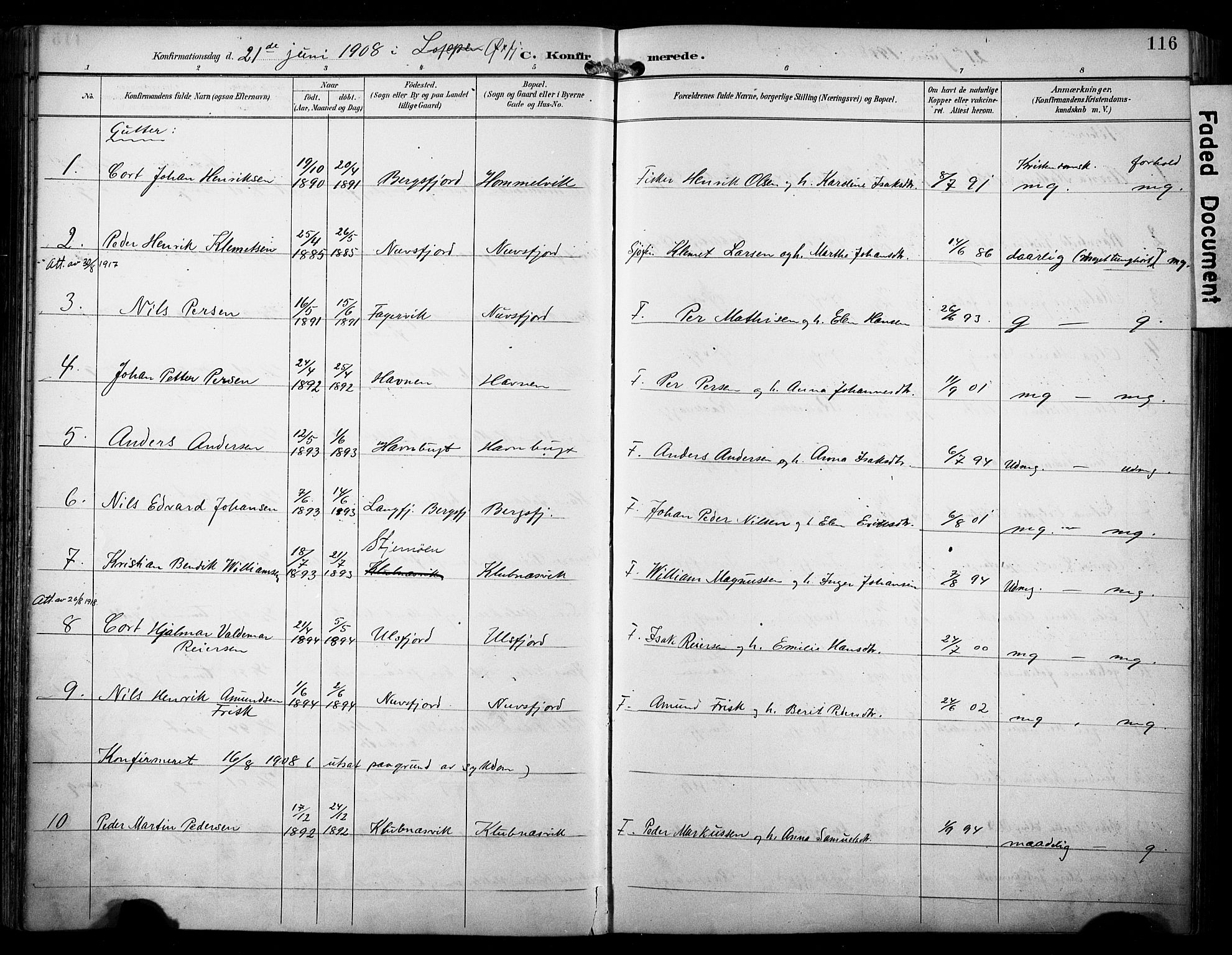 Loppa sokneprestkontor, SATØ/S-1339/H/Ha/L0009kirke: Parish register (official) no. 9, 1895-1909, p. 116