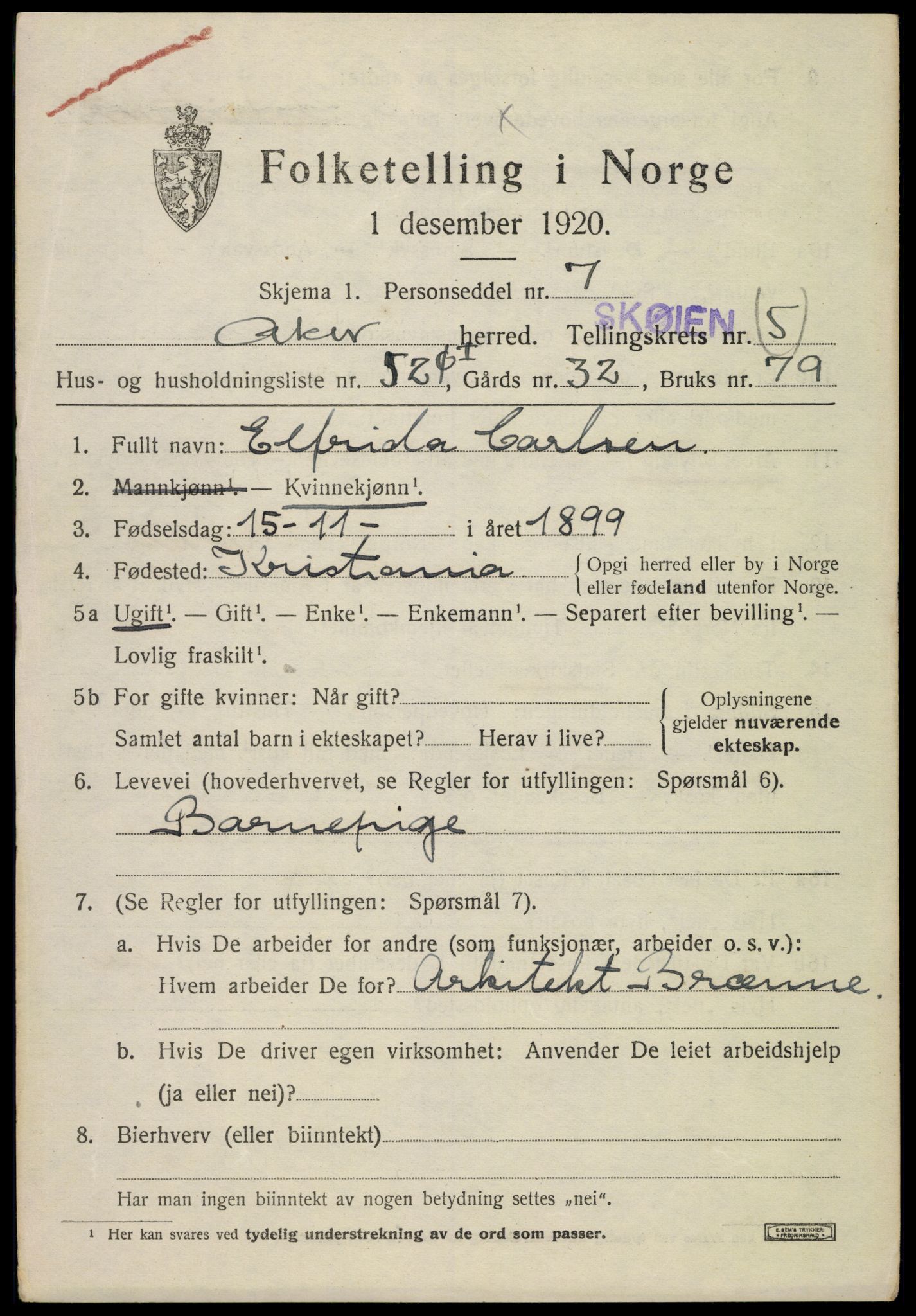 SAO, 1920 census for Aker, 1920, p. 33306