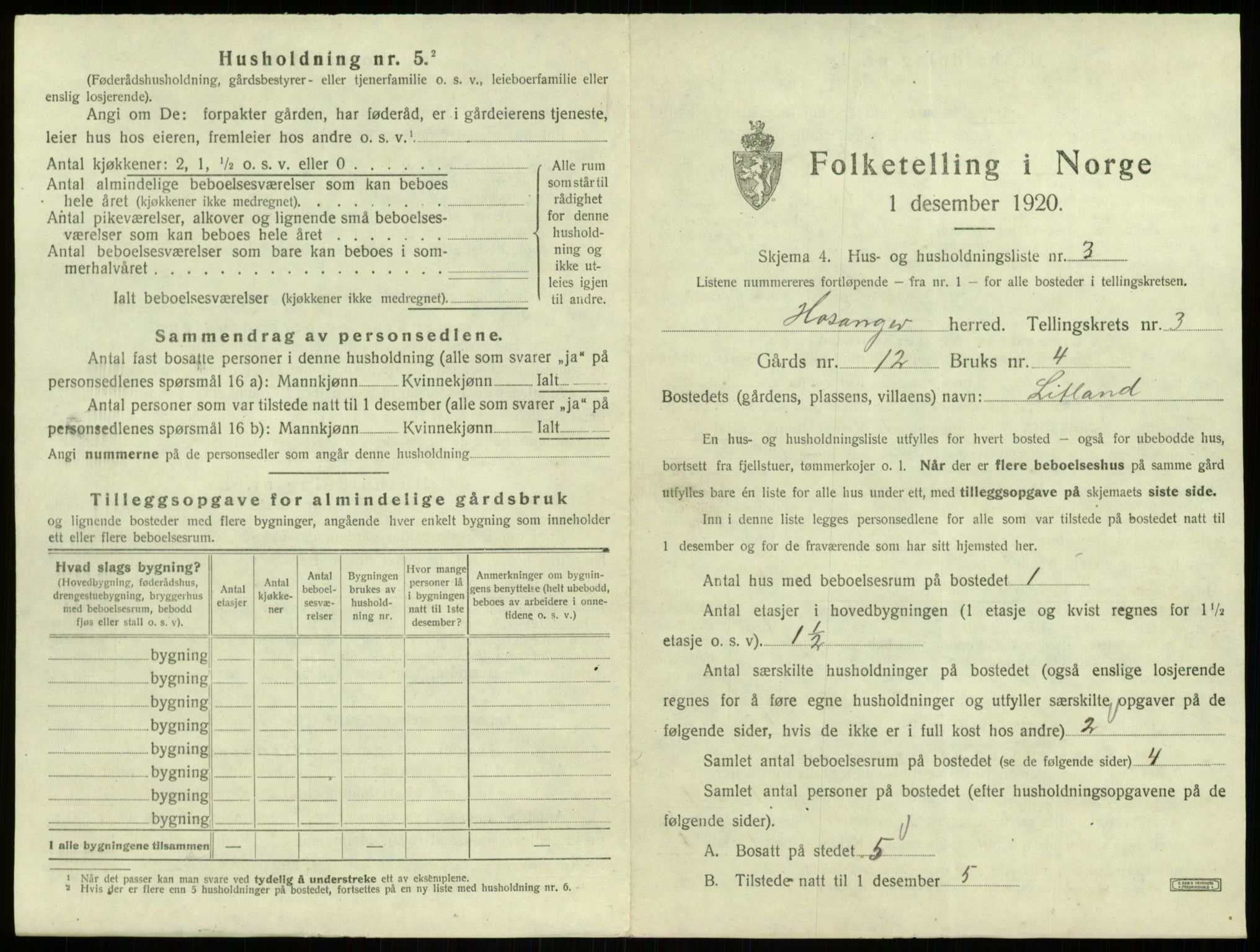 SAB, 1920 census for Hosanger, 1920, p. 147