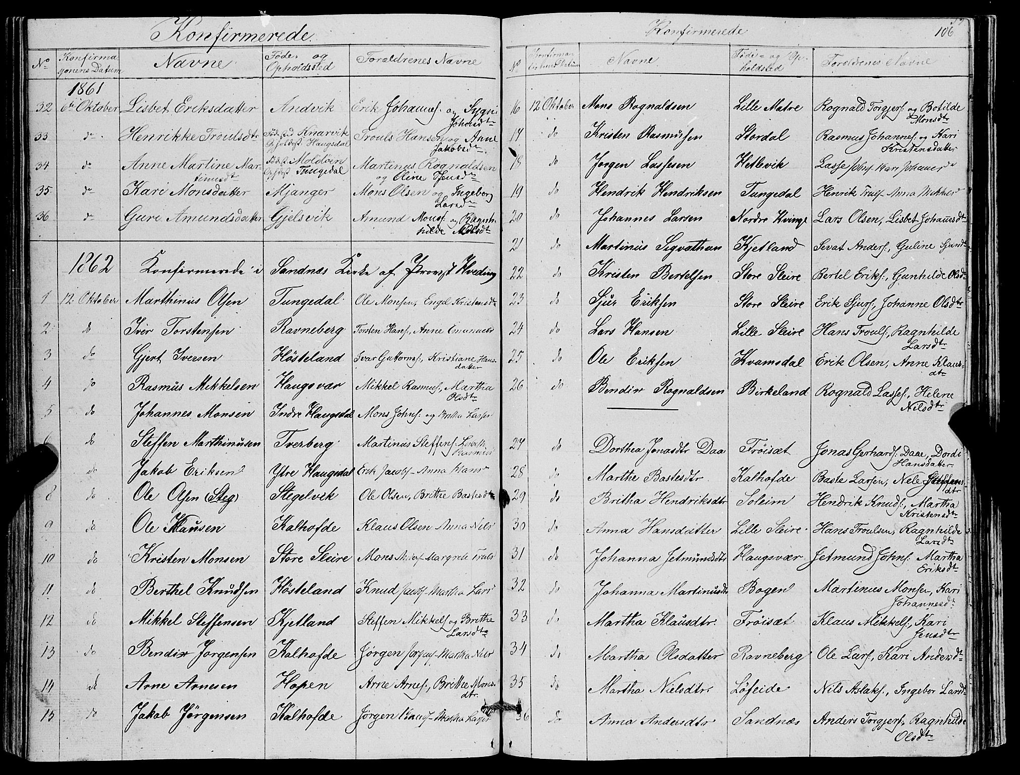 Masfjorden Sokneprestembete, SAB/A-77001: Parish register (copy) no. A 1, 1851-1875, p. 106