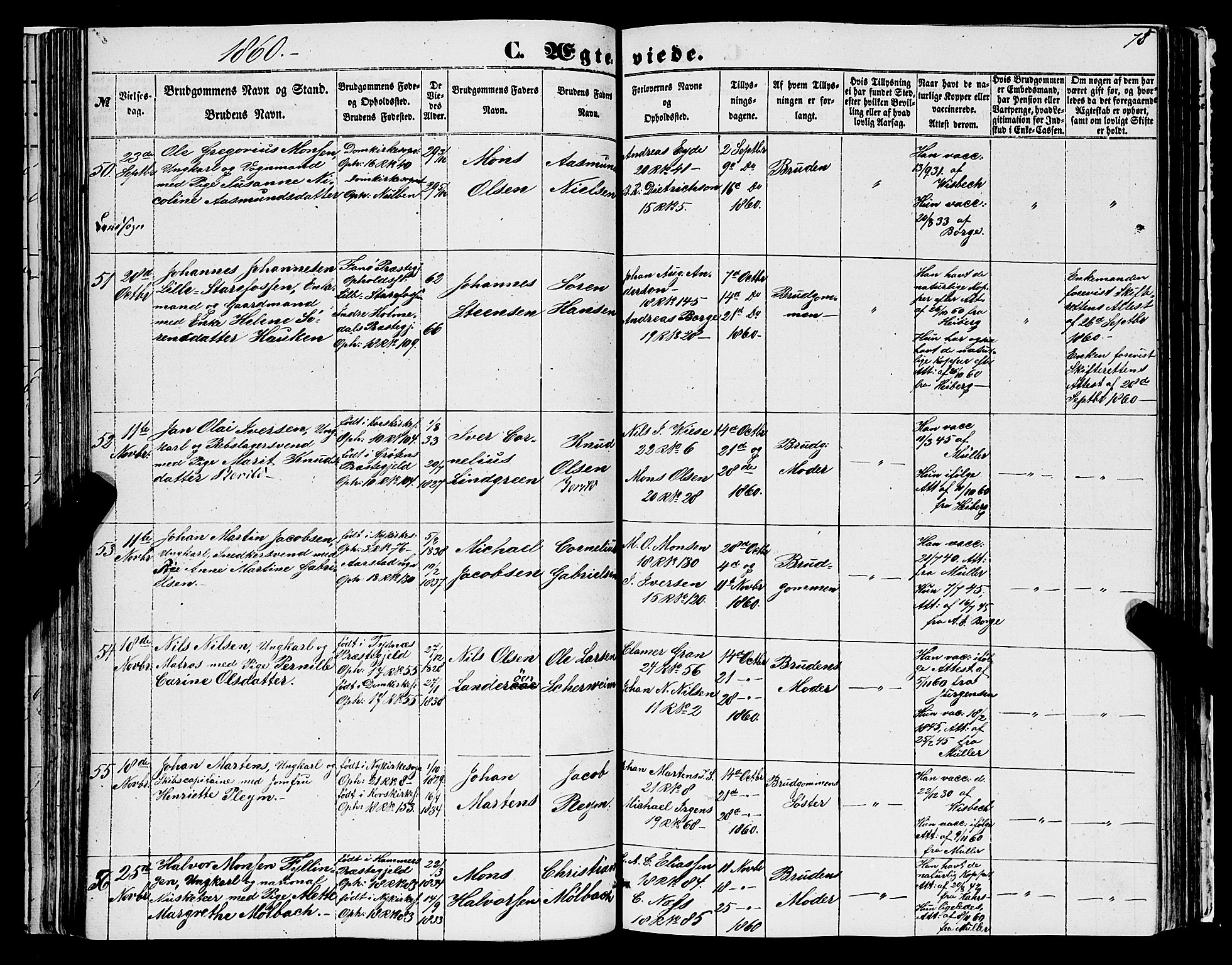Domkirken sokneprestembete, SAB/A-74801/H/Haa/L0034: Parish register (official) no. D 2, 1853-1874, p. 75