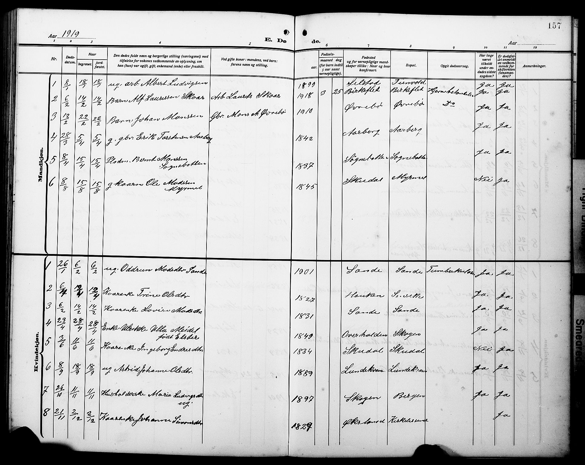 Gaular sokneprestembete, AV/SAB-A-80001/H/Hab: Parish register (copy) no. A 5, 1912-1930, p. 157