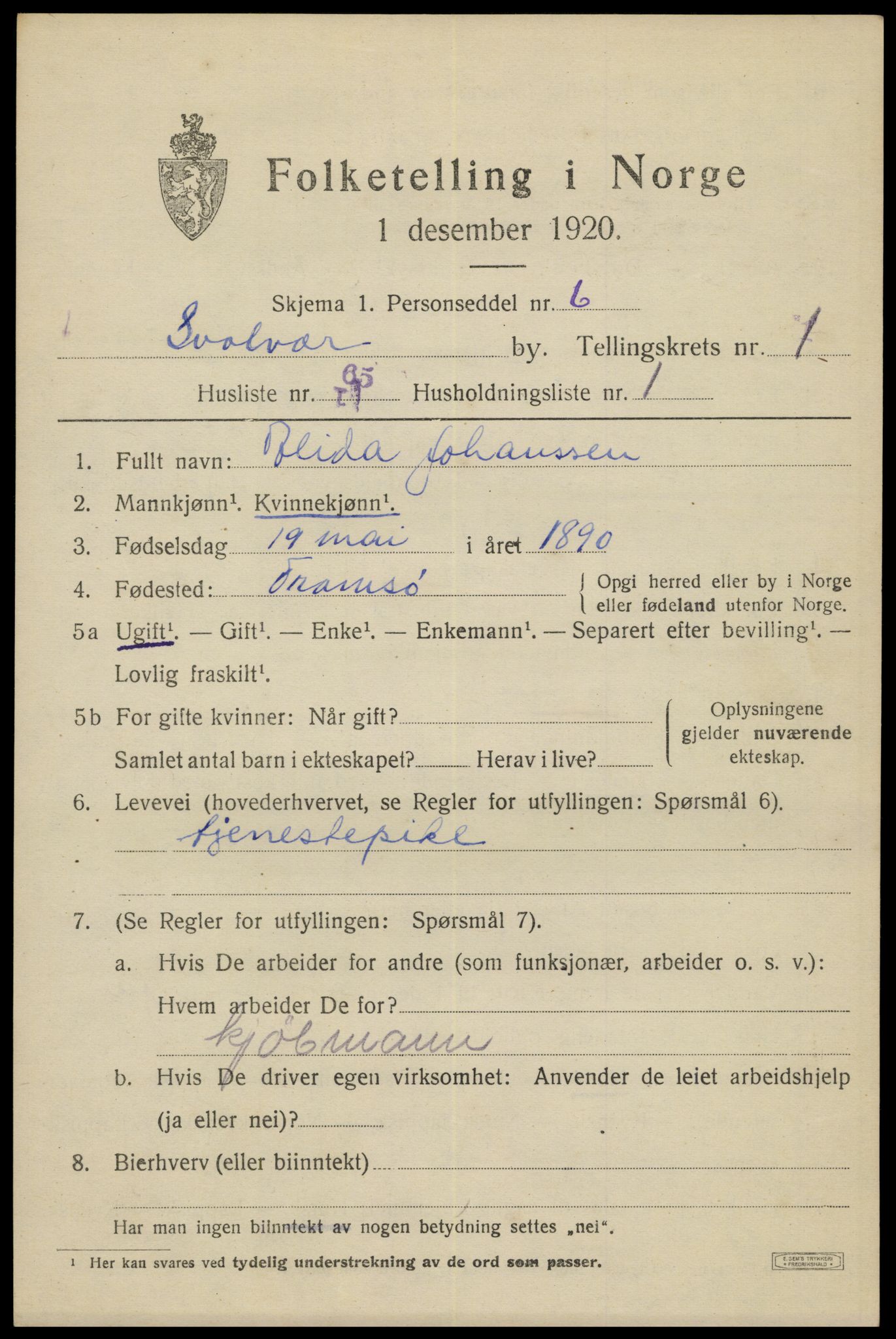 SAT, 1920 census for Svolvær, 1920, p. 2562