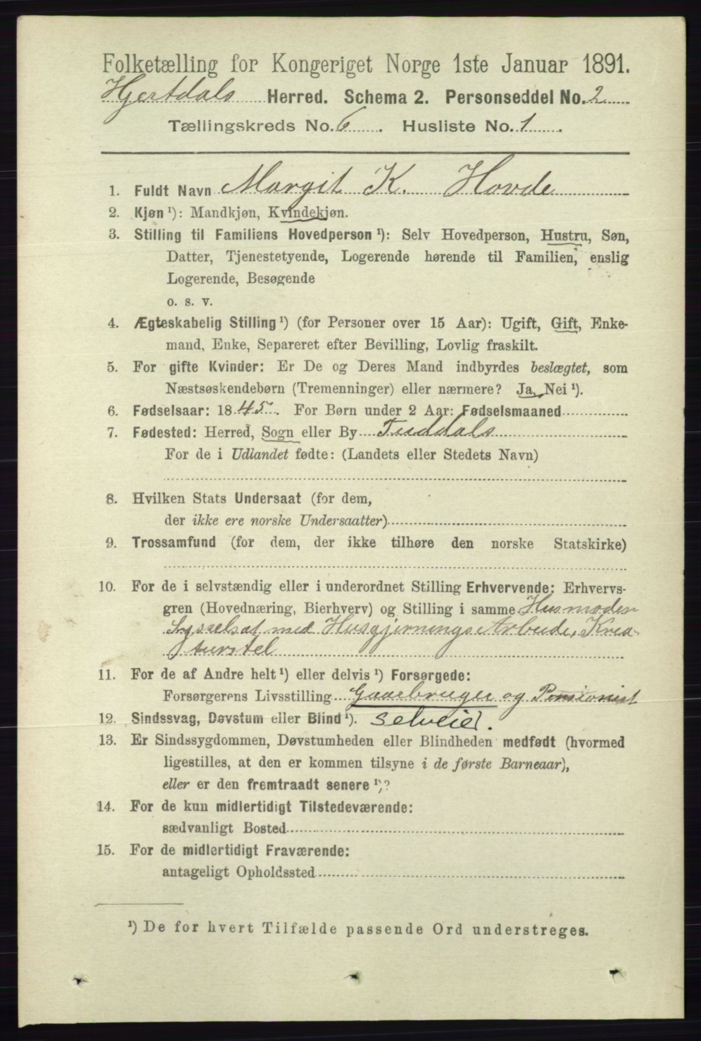 RA, 1891 census for 0827 Hjartdal, 1891, p. 2194