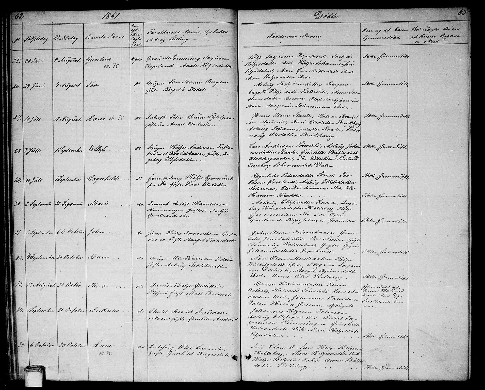 Gransherad kirkebøker, AV/SAKO-A-267/G/Ga/L0002: Parish register (copy) no. I 2, 1854-1886, p. 62-63