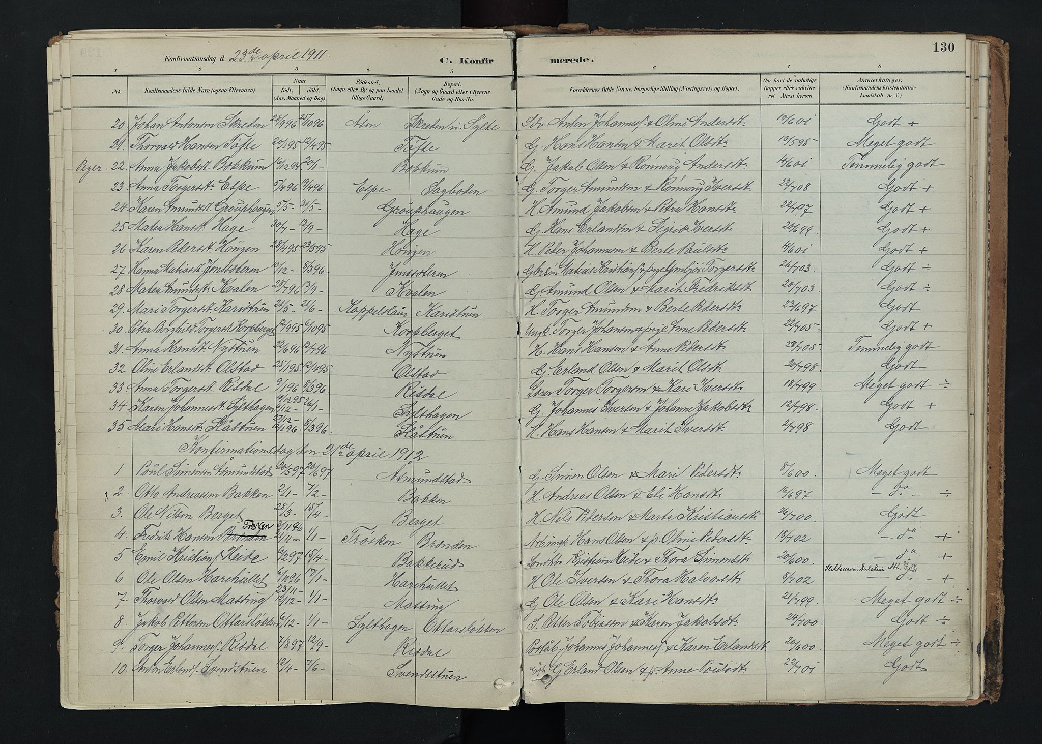 Nord-Fron prestekontor, SAH/PREST-080/H/Ha/Haa/L0005: Parish register (official) no. 5, 1884-1914, p. 130