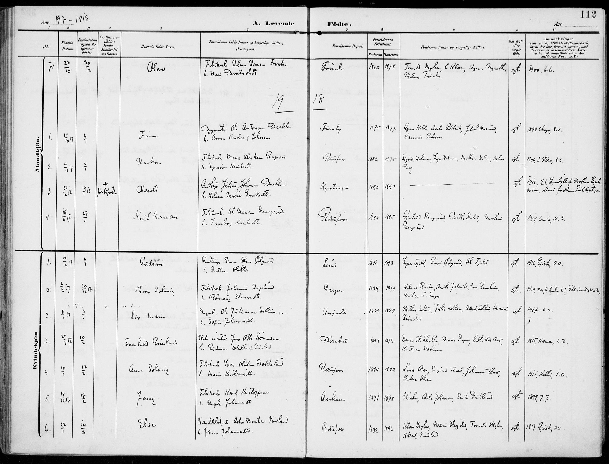 Vestre Toten prestekontor, AV/SAH-PREST-108/H/Ha/Haa/L0014: Parish register (official) no. 14, 1907-1920, p. 112