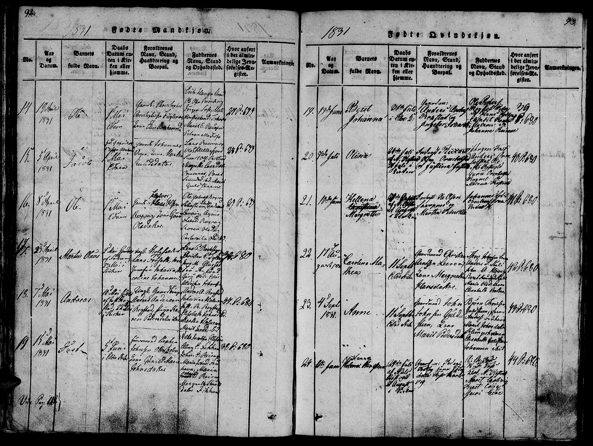 Ministerialprotokoller, klokkerbøker og fødselsregistre - Møre og Romsdal, AV/SAT-A-1454/581/L0933: Parish register (official) no. 581A03 /1, 1819-1836, p. 92-93