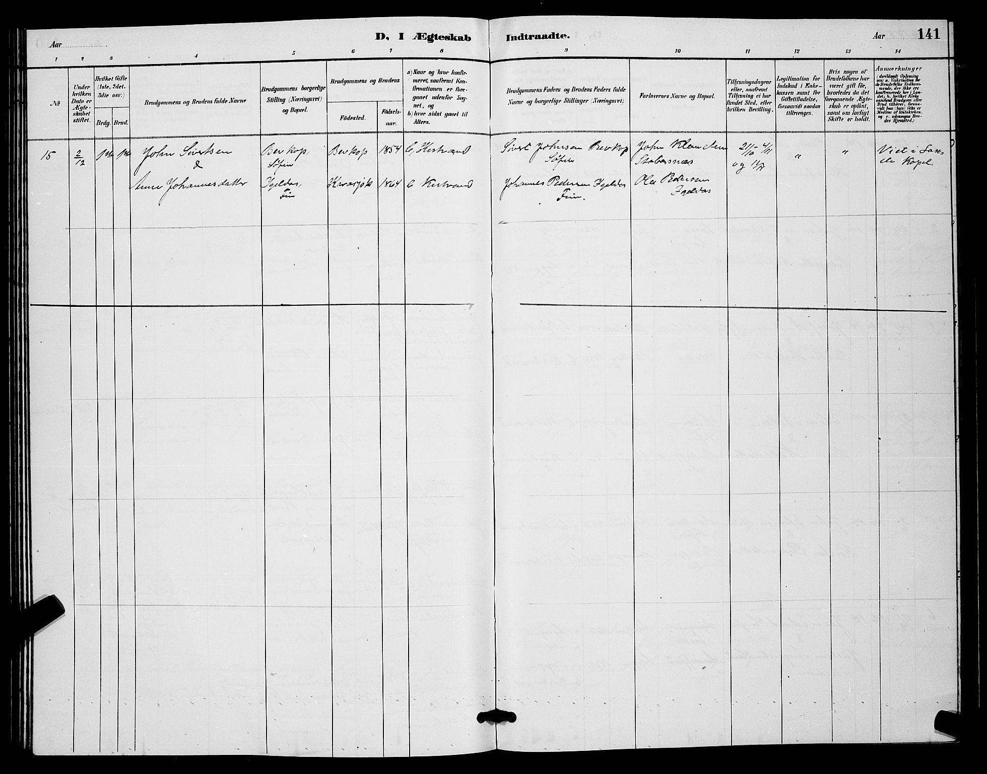 Kistrand/Porsanger sokneprestembete, AV/SATØ-S-1351/H/Hb/L0004.klokk: Parish register (copy) no. 4, 1885-1894, p. 141