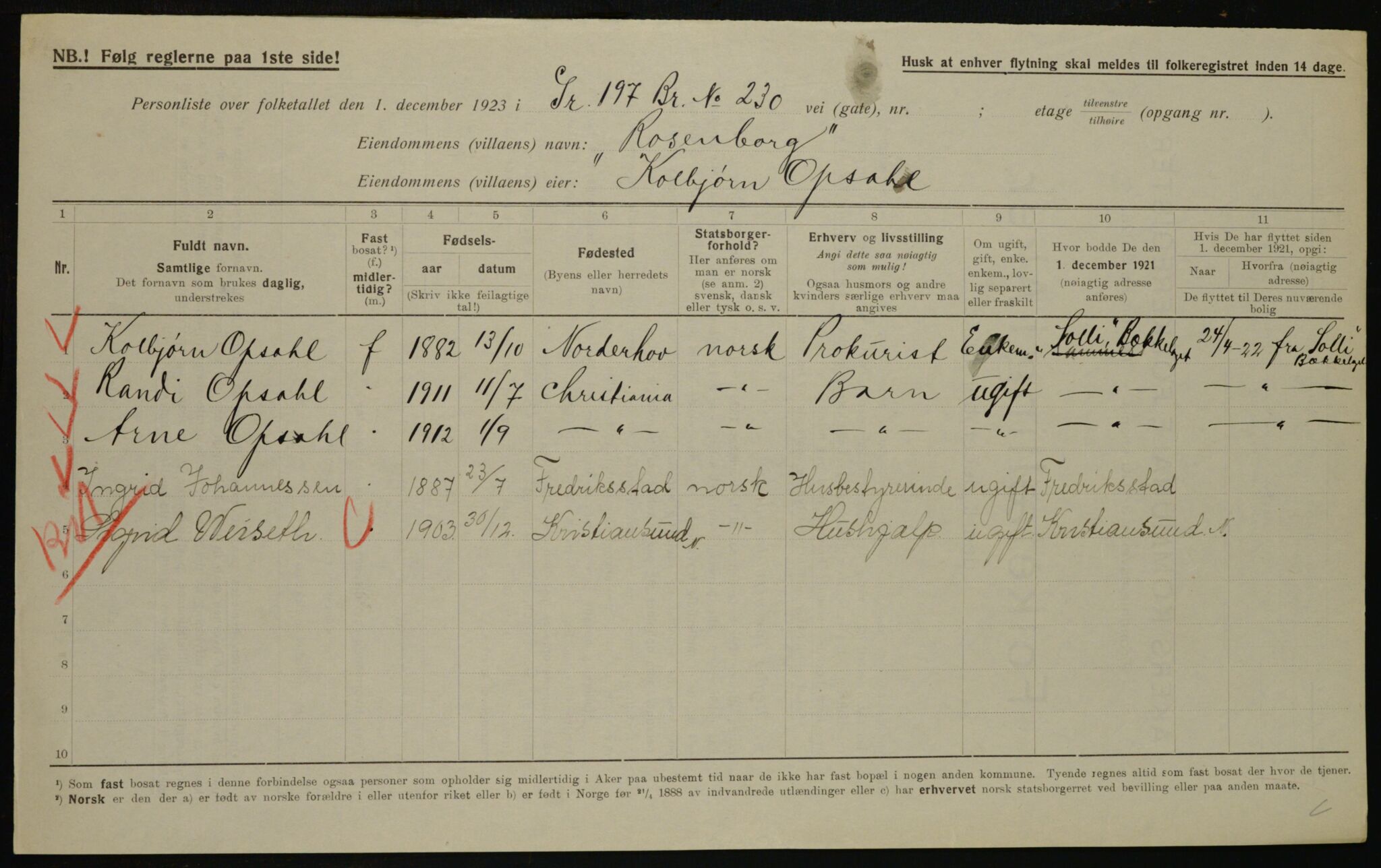 , Municipal Census 1923 for Aker, 1923, p. 41492