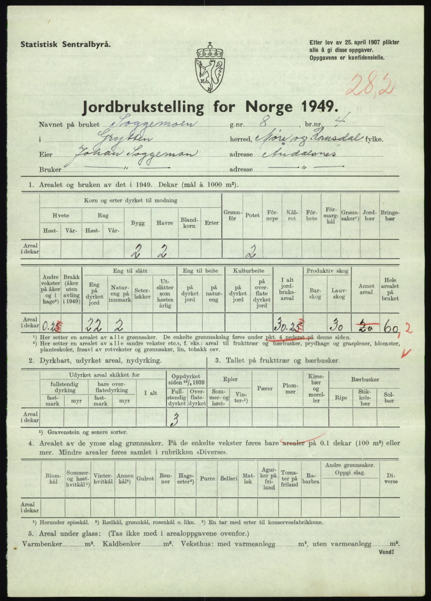 Statistisk sentralbyrå, Næringsøkonomiske emner, Jordbruk, skogbruk, jakt, fiske og fangst, AV/RA-S-2234/G/Gc/L0323: Møre og Romsdal: Grytten og Hen, 1949, p. 141