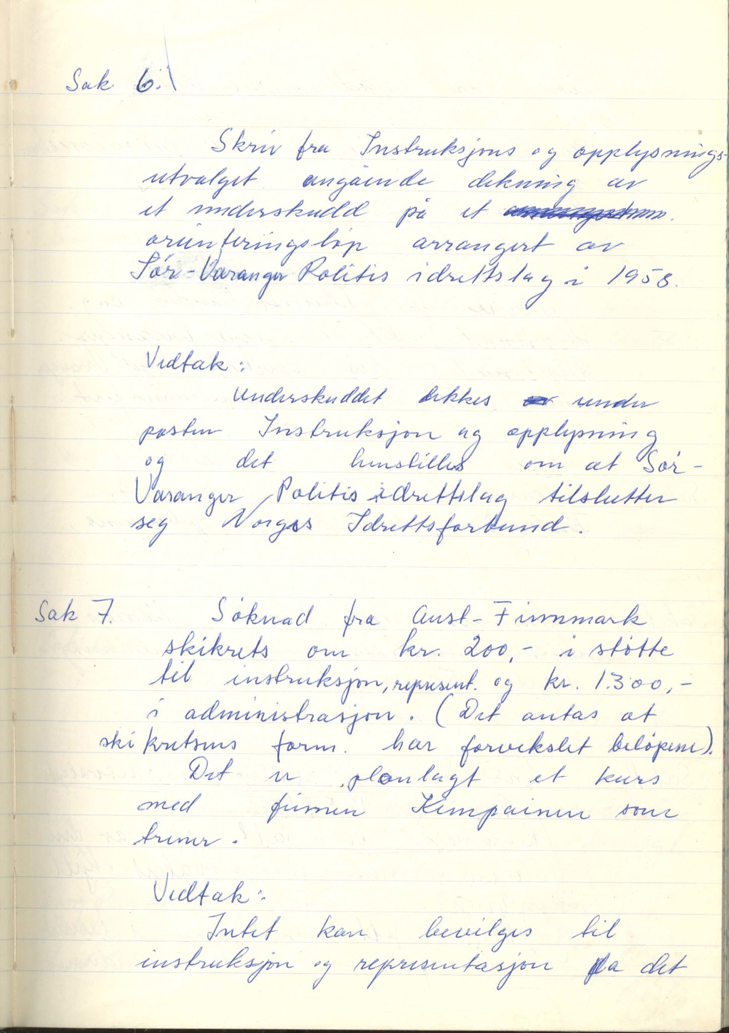 Aust-Finnmark Idrettskrets , FMFB/A-1041/A/L0005: Møteprotokoll for styre, ting og arbeidsutvalg, 1958-1963, p. 6