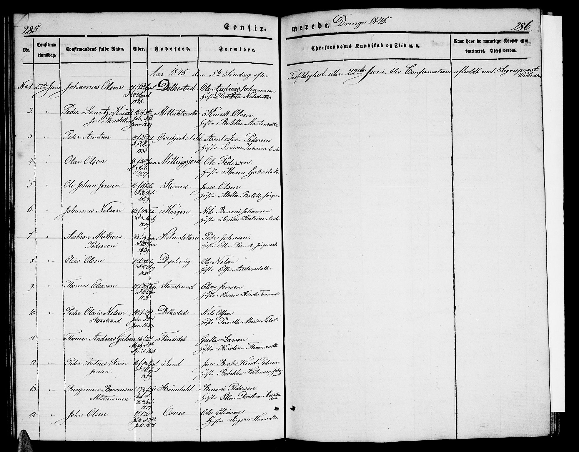 Ministerialprotokoller, klokkerbøker og fødselsregistre - Nordland, AV/SAT-A-1459/825/L0364: Parish register (copy) no. 825C01, 1841-1863, p. 285-286