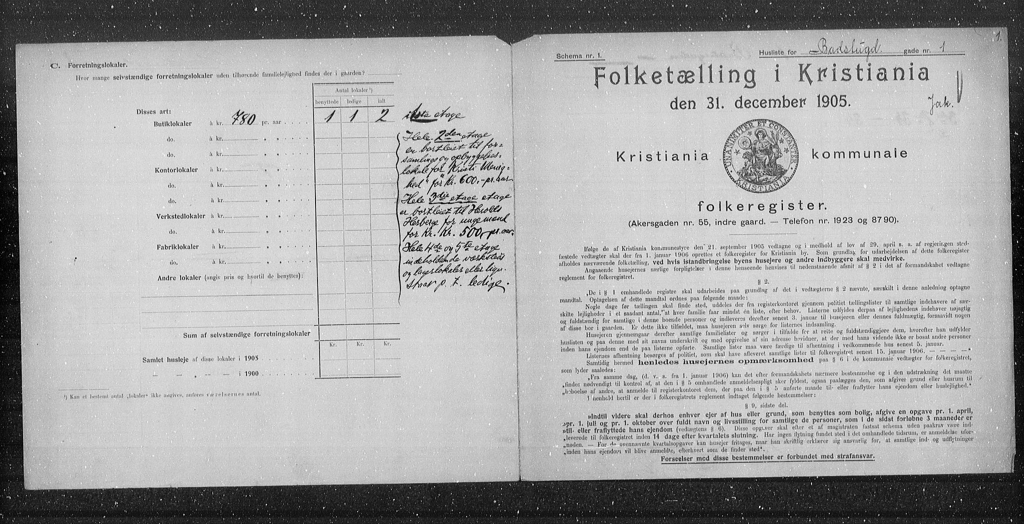 OBA, Municipal Census 1905 for Kristiania, 1905, p. 1349