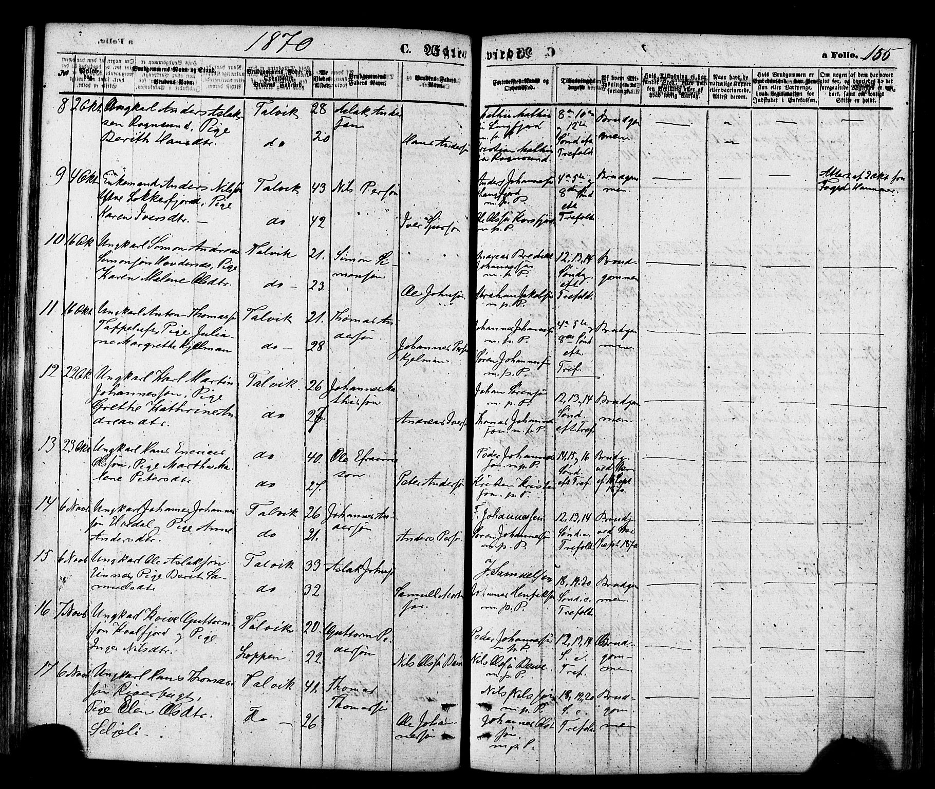 Talvik sokneprestkontor, SATØ/S-1337/H/Ha/L0011kirke: Parish register (official) no. 11, 1864-1877, p. 155