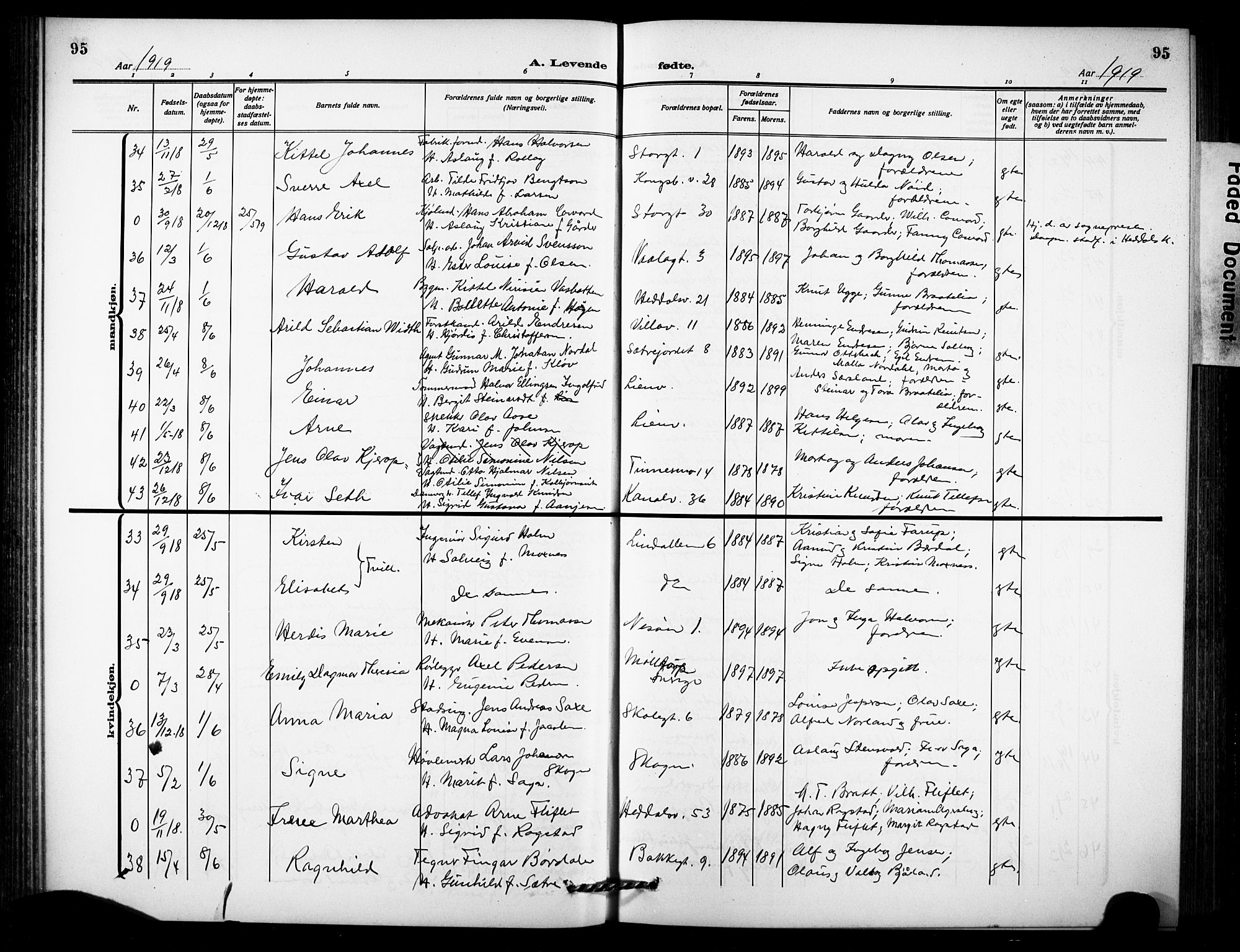 Notodden kirkebøker, AV/SAKO-A-290/G/Ga/L0001: Parish register (copy) no. 1, 1912-1923, p. 95