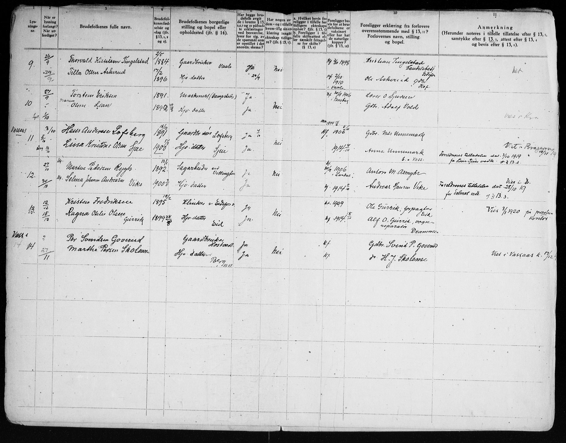 Hof kirkebøker, AV/SAKO-A-64/H/Ha/L0001: Banns register no. 1, 1919-1957