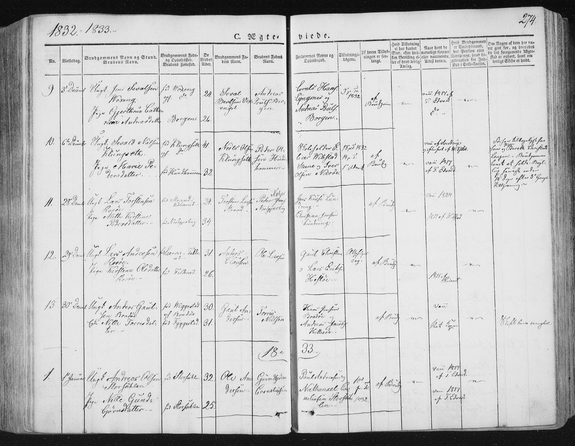 Ministerialprotokoller, klokkerbøker og fødselsregistre - Nord-Trøndelag, SAT/A-1458/784/L0669: Parish register (official) no. 784A04, 1829-1859, p. 274