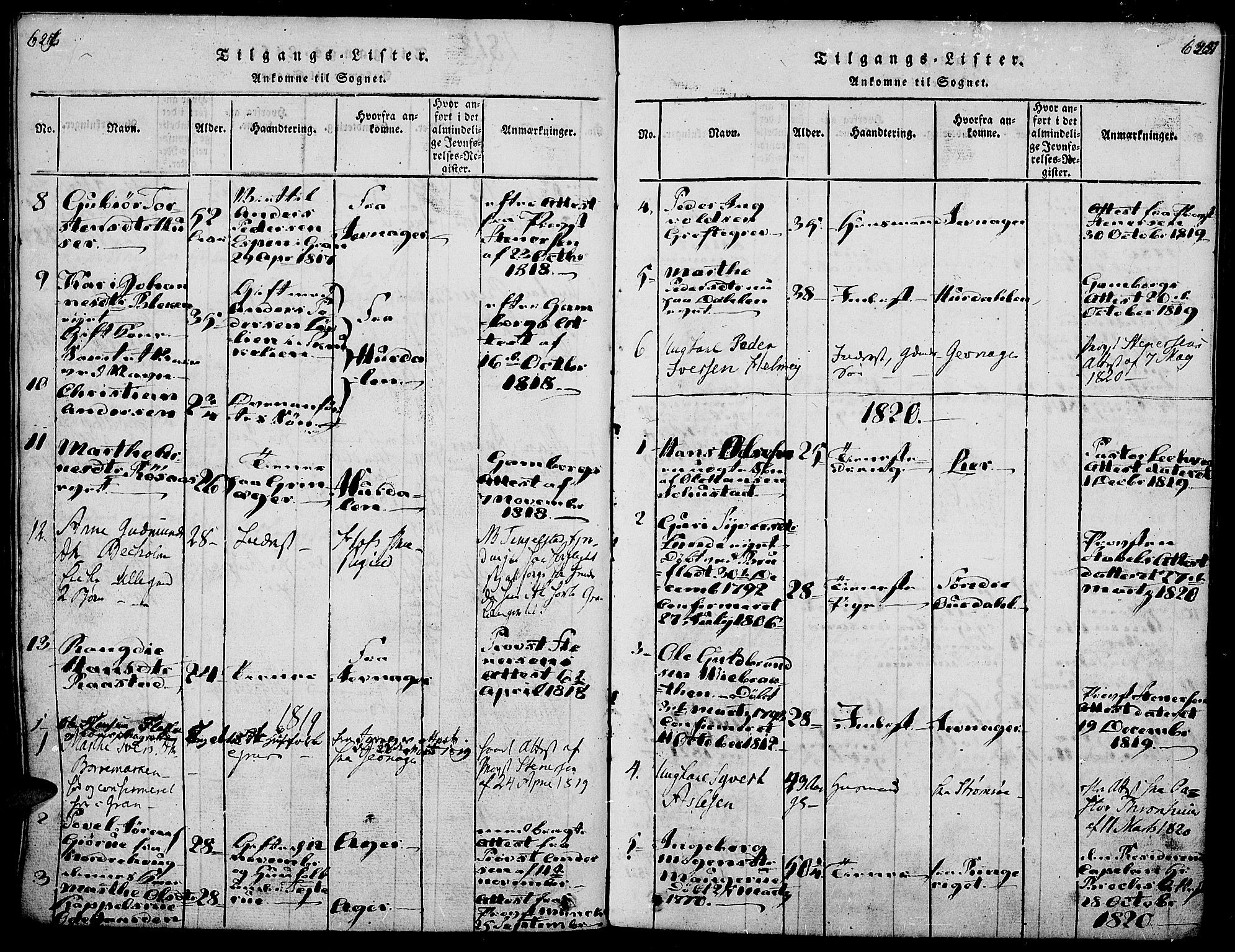 Gran prestekontor, SAH/PREST-112/H/Ha/Haa/L0009: Parish register (official) no. 9, 1815-1824, p. 626-627