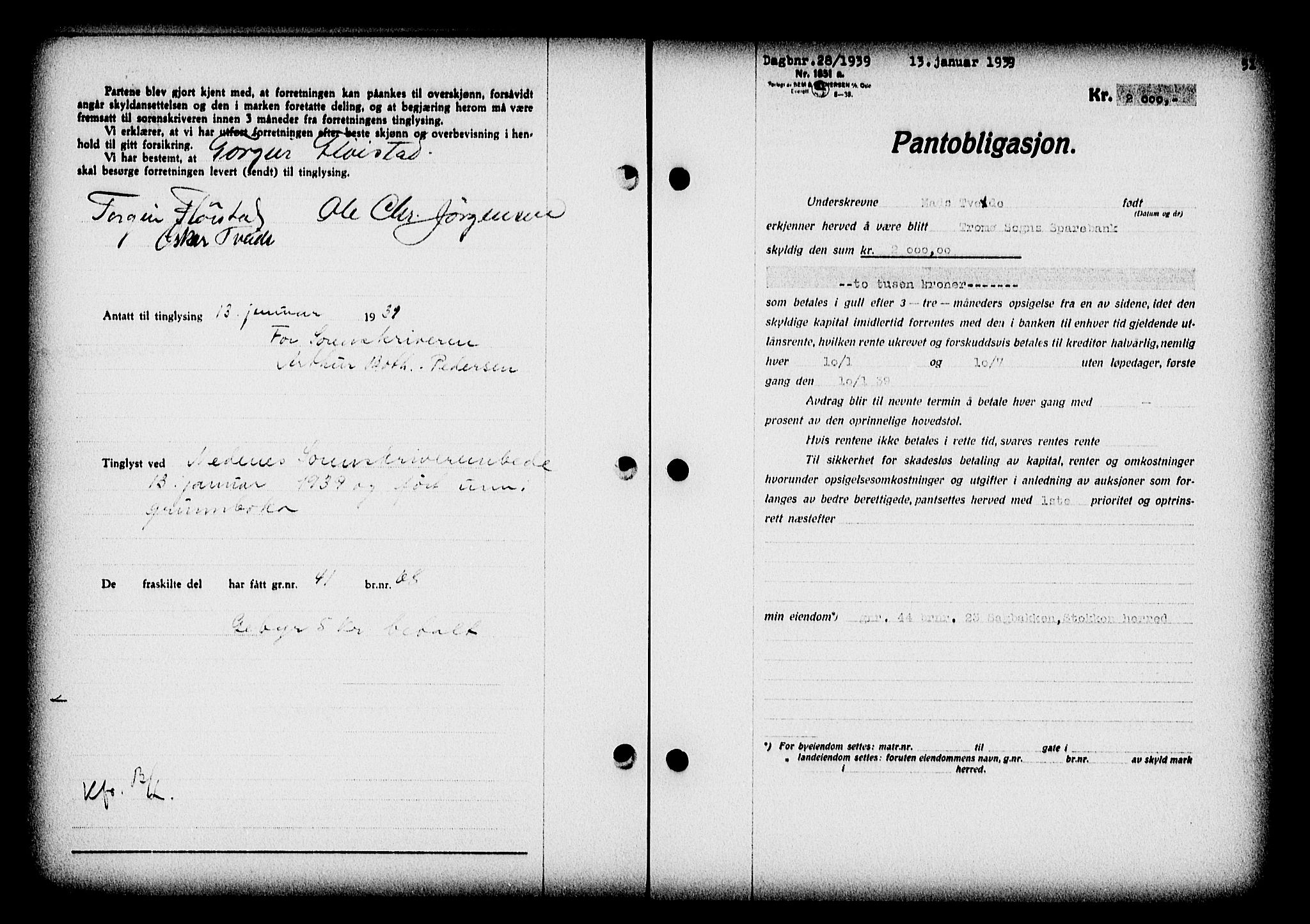 Nedenes sorenskriveri, SAK/1221-0006/G/Gb/Gba/L0046: Mortgage book no. 42, 1938-1939, Diary no: : 28/1939