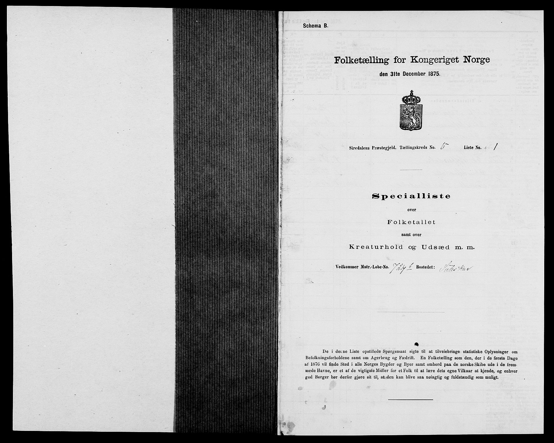 SAK, 1875 census for 1046P Sirdal, 1875, p. 407