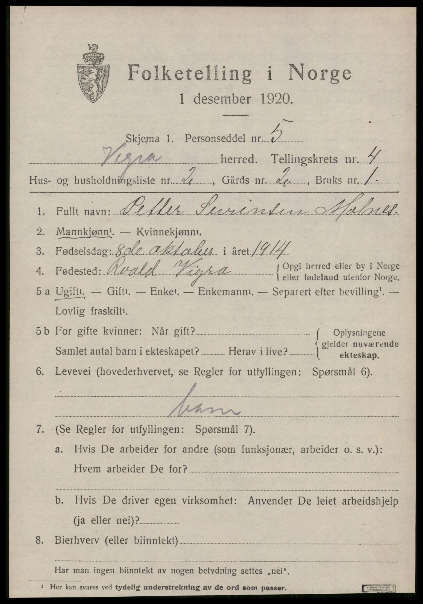 SAT, 1920 census for Vigra, 1920, p. 1756